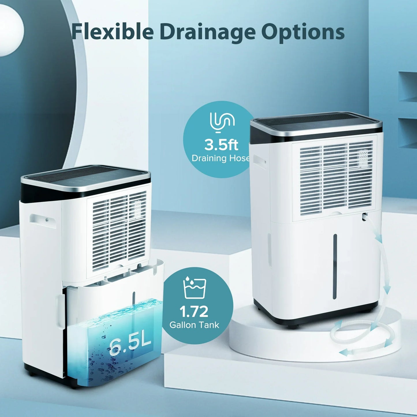 KISSAIR 15 Pint Dehumidifiers, 1000 Sq. Ft Dehumidifier with Drain Hose, 1.72 Gallon Water Tank, 3 Operation Modes, 24H Timer, Portable Dehumidifier for Basement/Bathroom/Laundry Room