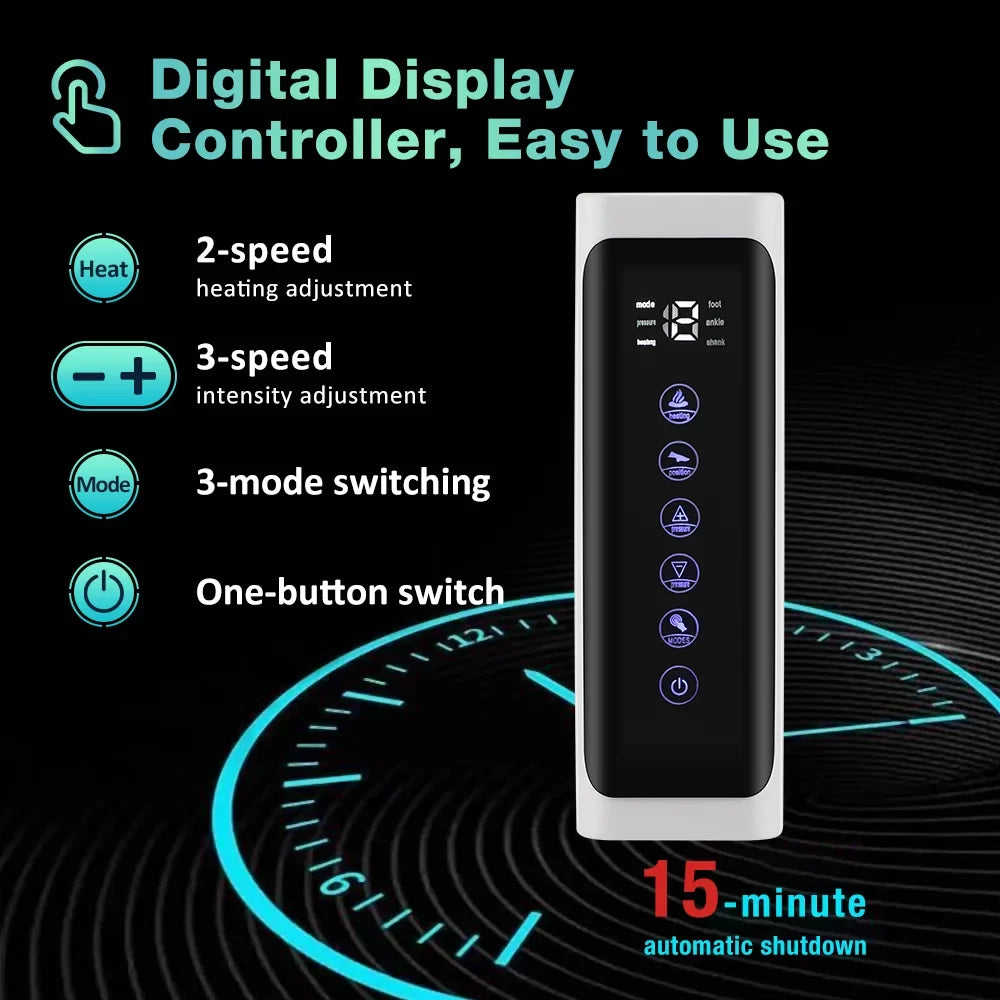 Leg Air Compression Massager, Heat Massager Machine with Hand-held Controller, Adjustable Leg Wraps for for Muscle Fatigue,Cramps,Swelling and Edema