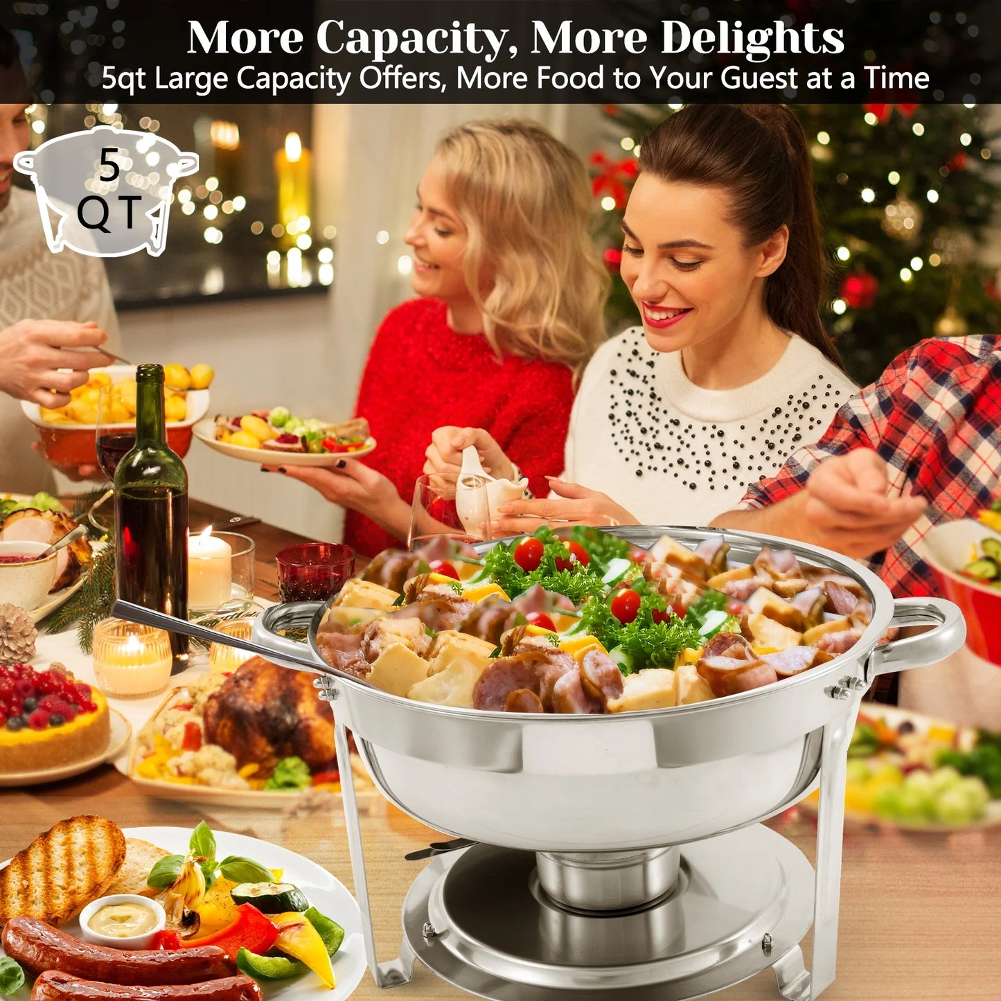 Jacgood 5 qt Disposable Stainless Steel Chafing Dish with Lid & Holder (Set of 4)