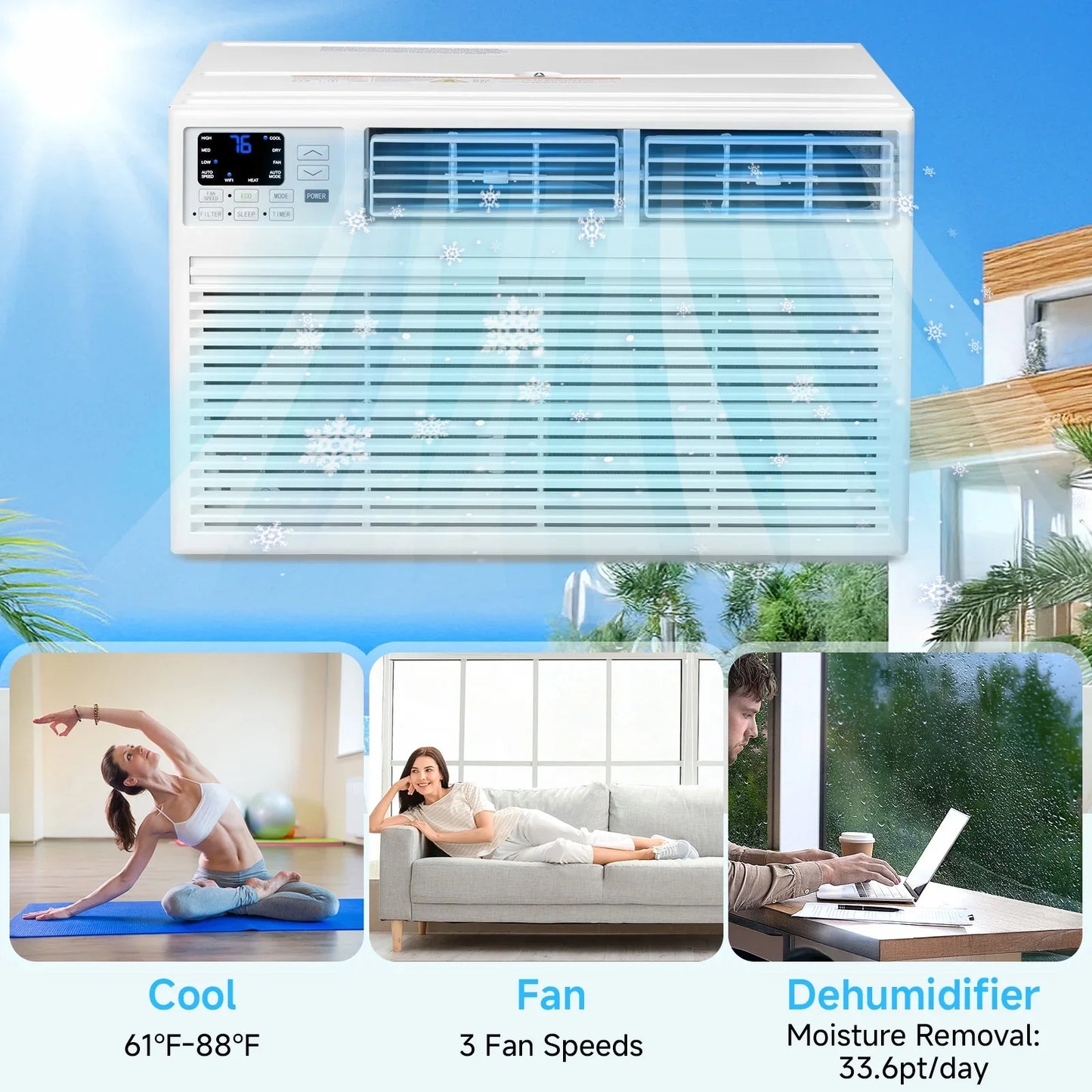 Ktaxon 8000 BTU Through the Wall Air Conditioner with Remote & App Control, Energy Saving Wall AC Unit with Timer for Bedroom, Living Room, Apartment, Dorm up to 350 Square Feet, 115V/60Hz