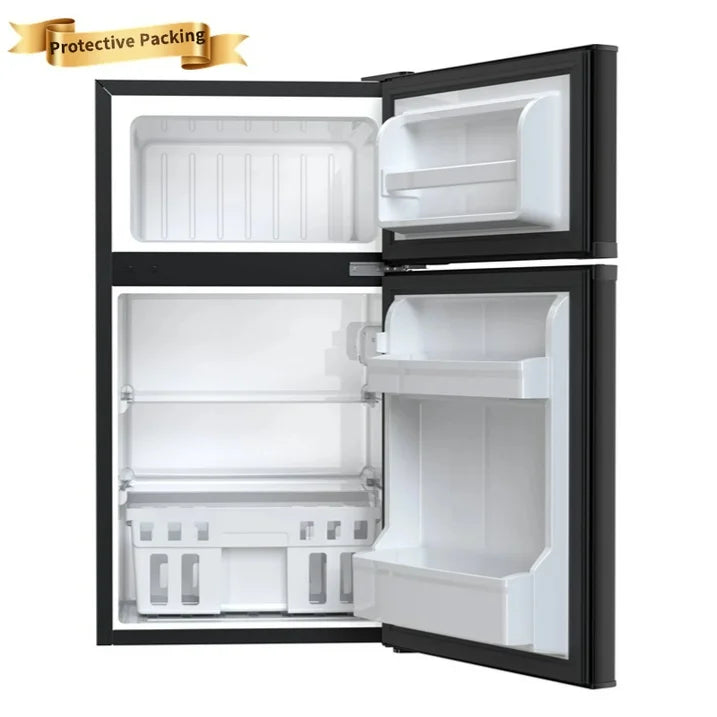 Auseo Two Door Mini Fridge 3.2 Cu.ft 115 Volt 60 Hz Low Noise Adjustable Temperature Suitable for Kitchen Living Room Office and Dormitory Black