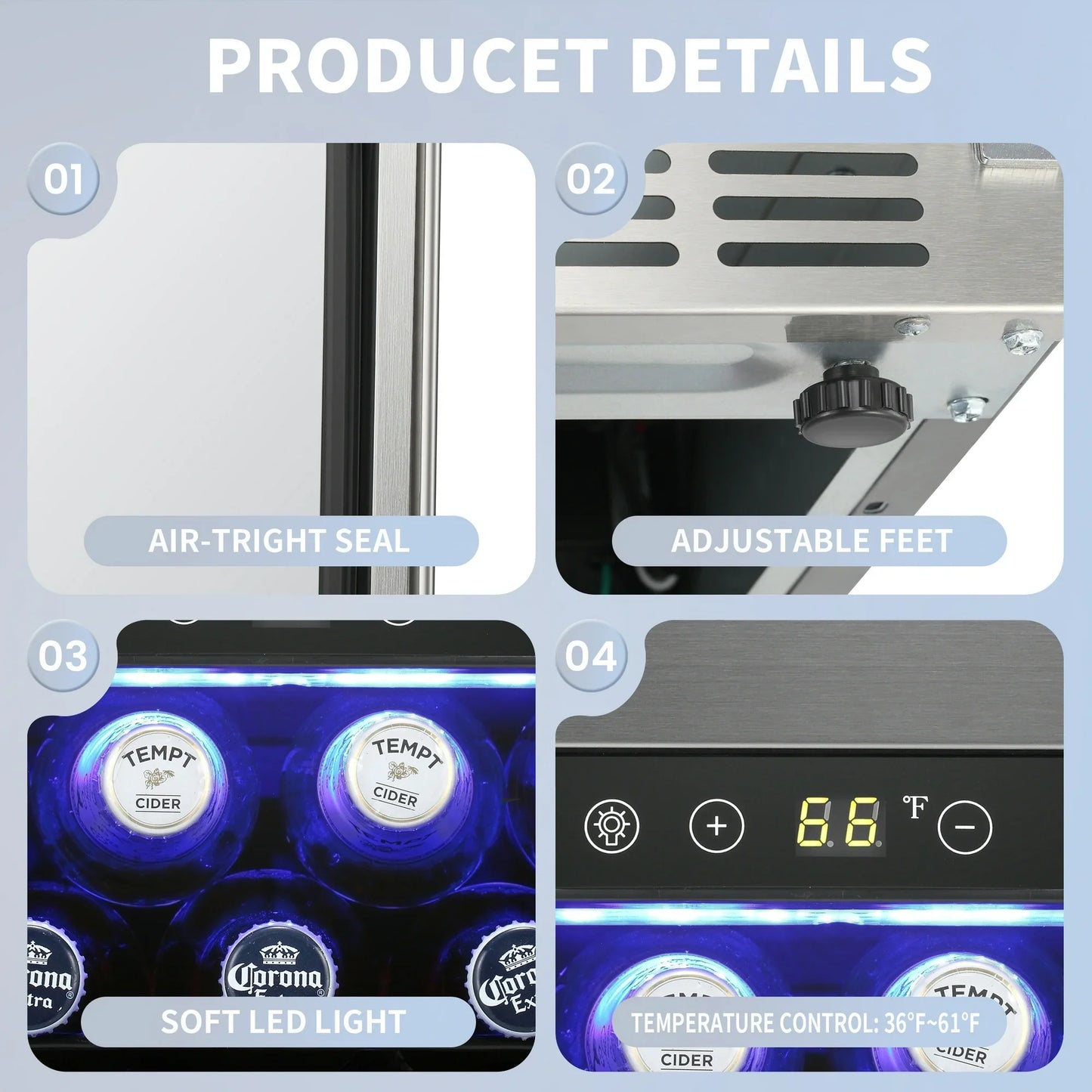 Auseo 15'' 2.9Cu.ft. Beverage Refrigerator Cooler, Under Counter with 125 Cans Built-in Beverage Fridge with Stainless Steel Frame & Handle & Door Lock