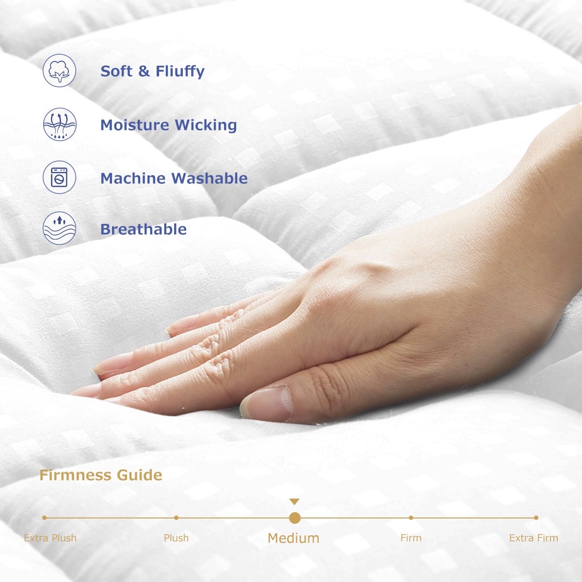 Queen Size Mattress Pad, Polyester Pillow Top Mattress Cover, Quilted Fitted Mattress Protector with 8-21" Deep Pocket, Cooling Mattress Topper