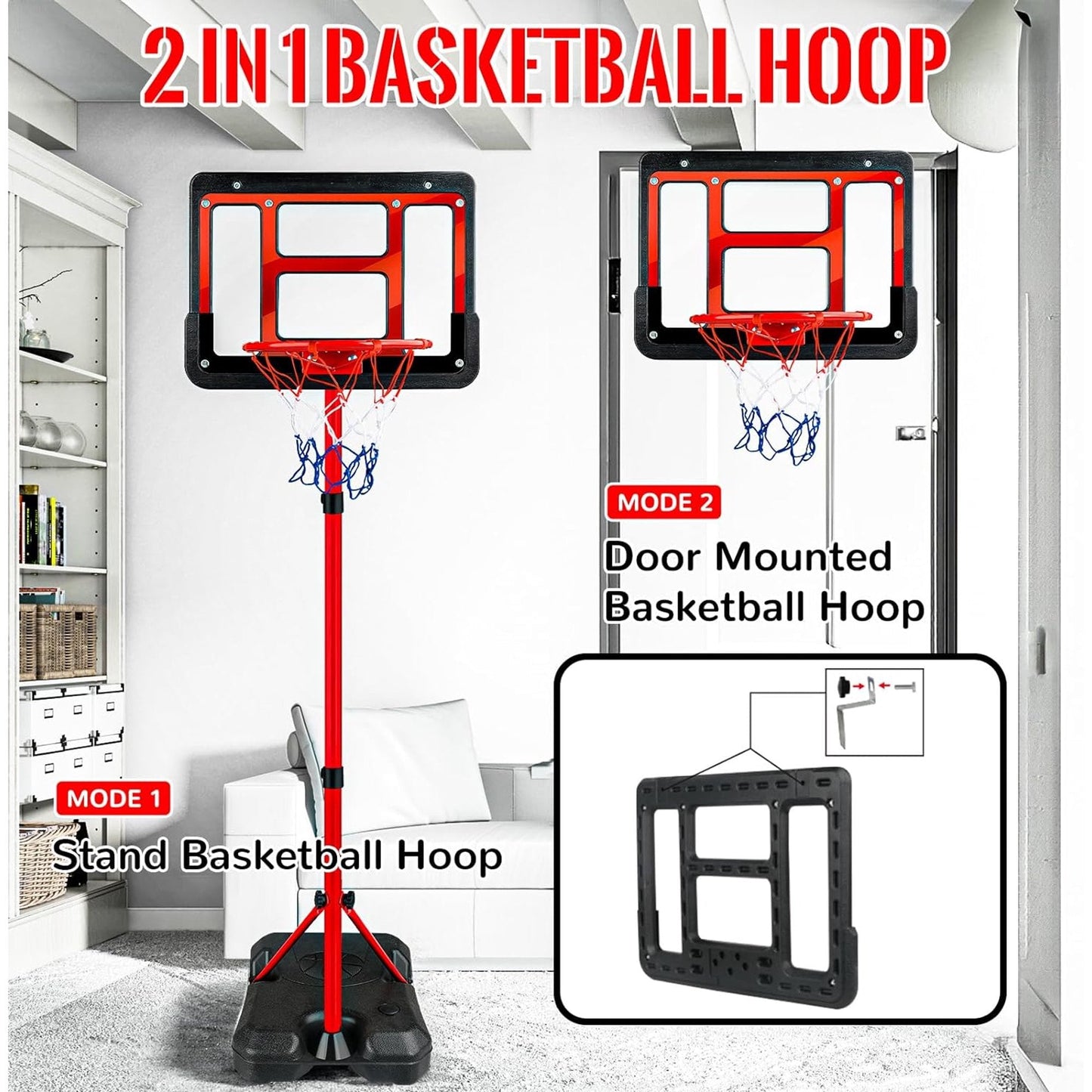 Kids Basketball Hoop with Stand, Adjustable Basketball Set, Toddler Basketball Toys for Boys Age 3 4 5 6 7 8, Indoor Outdoor Backyard Sport Game Gifts