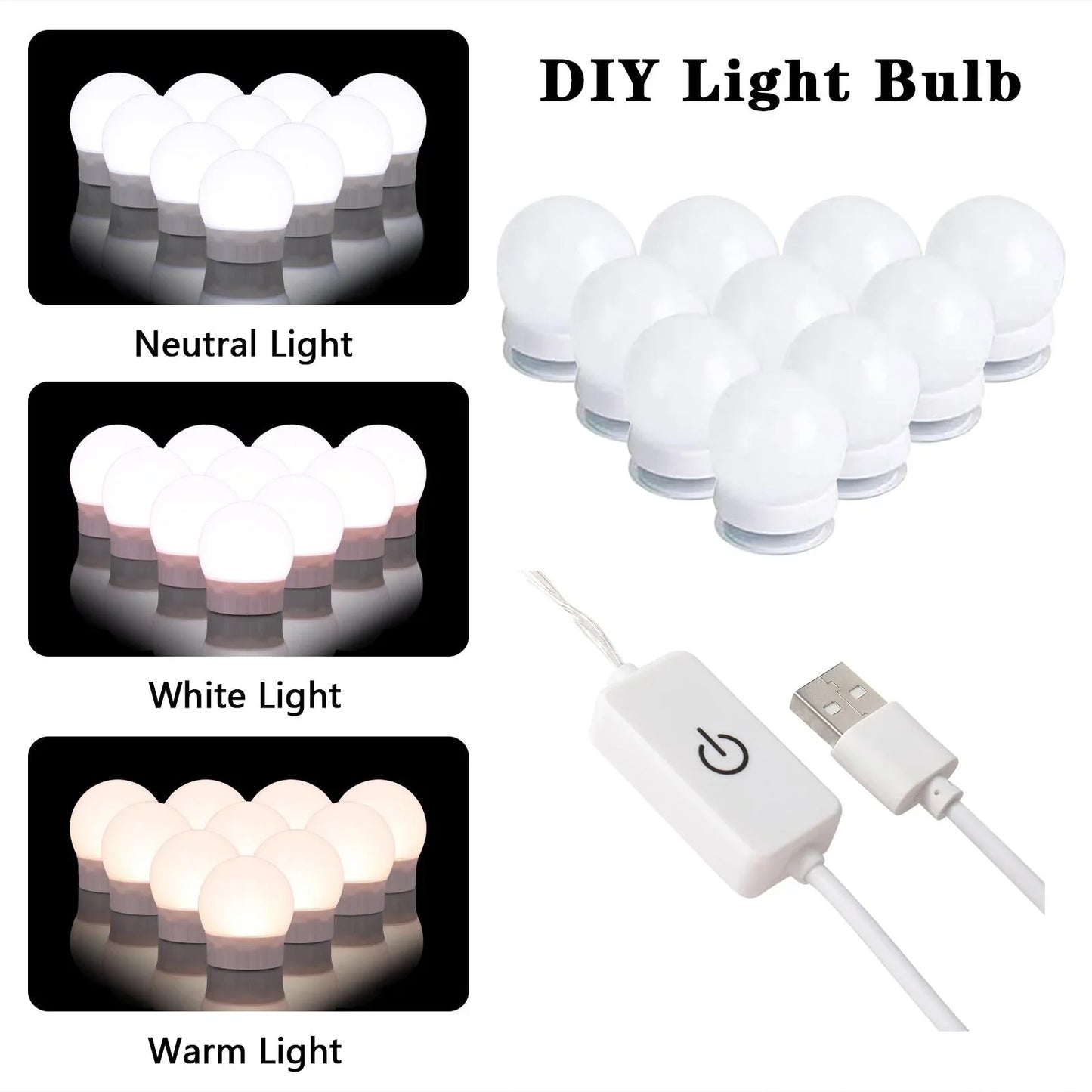 Ktaxon Large Makeup Vanity with 9 Drawers, Vanity Desk with 3 Color Light, Vanity Table Set w/ Visible Glass Top and USB Charging Station, for Girls and Women, White