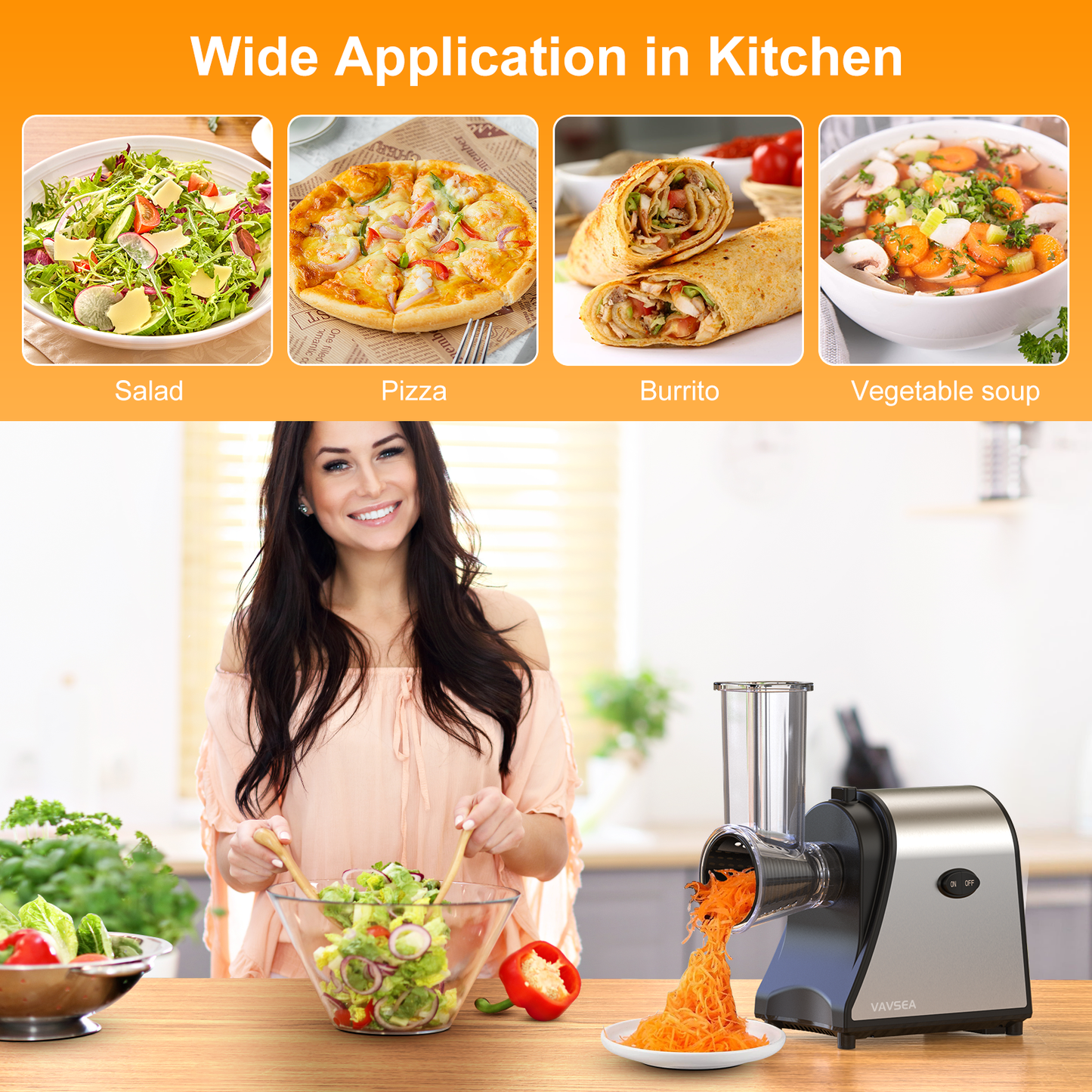 Electric Cheese Grater Shredder, Electric Salad Maker for Home Kitchen Use, One-Touch Easy Control, Electric Grater for Vegetables