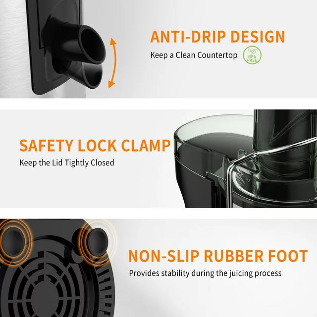 VAVSEA Juicer Machine 600W, Juice Extractor, Anti-Drip Press Centrifugal Juicer with Big Mouth 3" Feed Chute for Whole Fruit Vegetable, BPA-Free, Easy to Clean