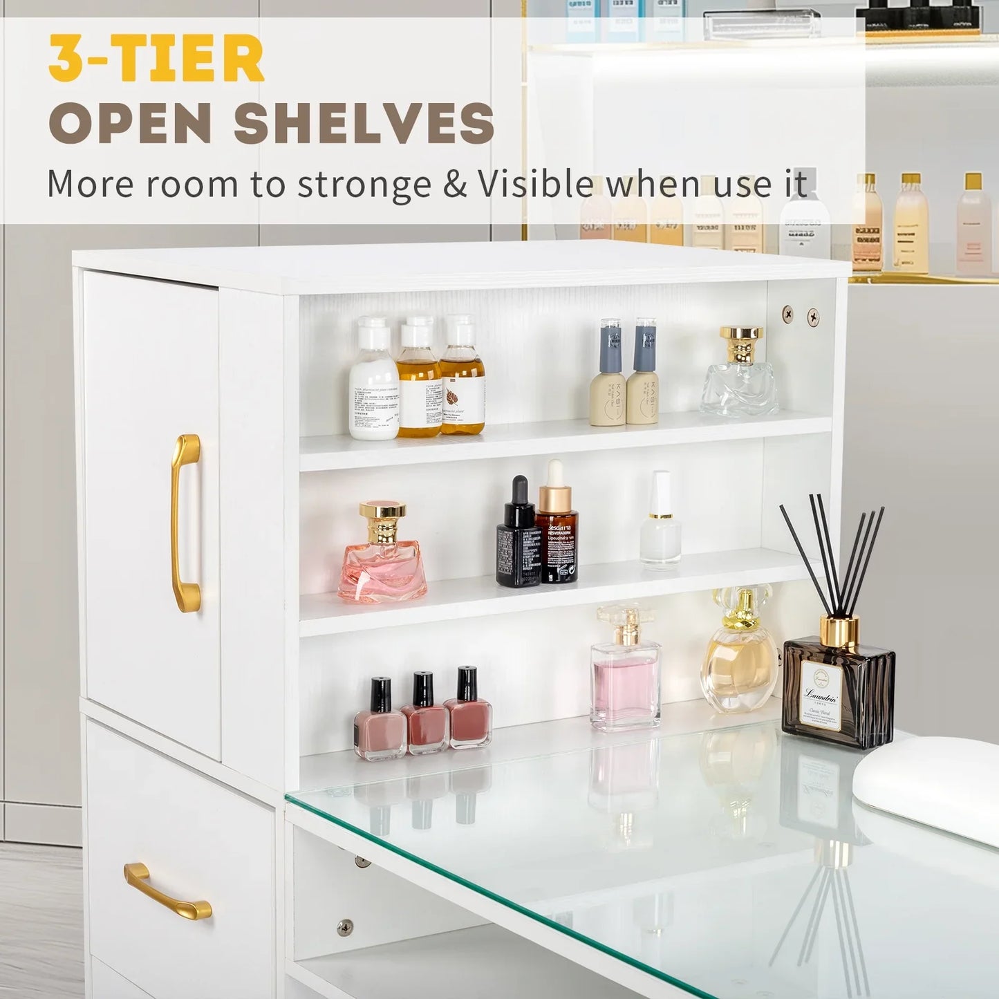 Ktaxon Manicure Table, Nail Makeup Desk, Storage Beauty Salon Workstation,White