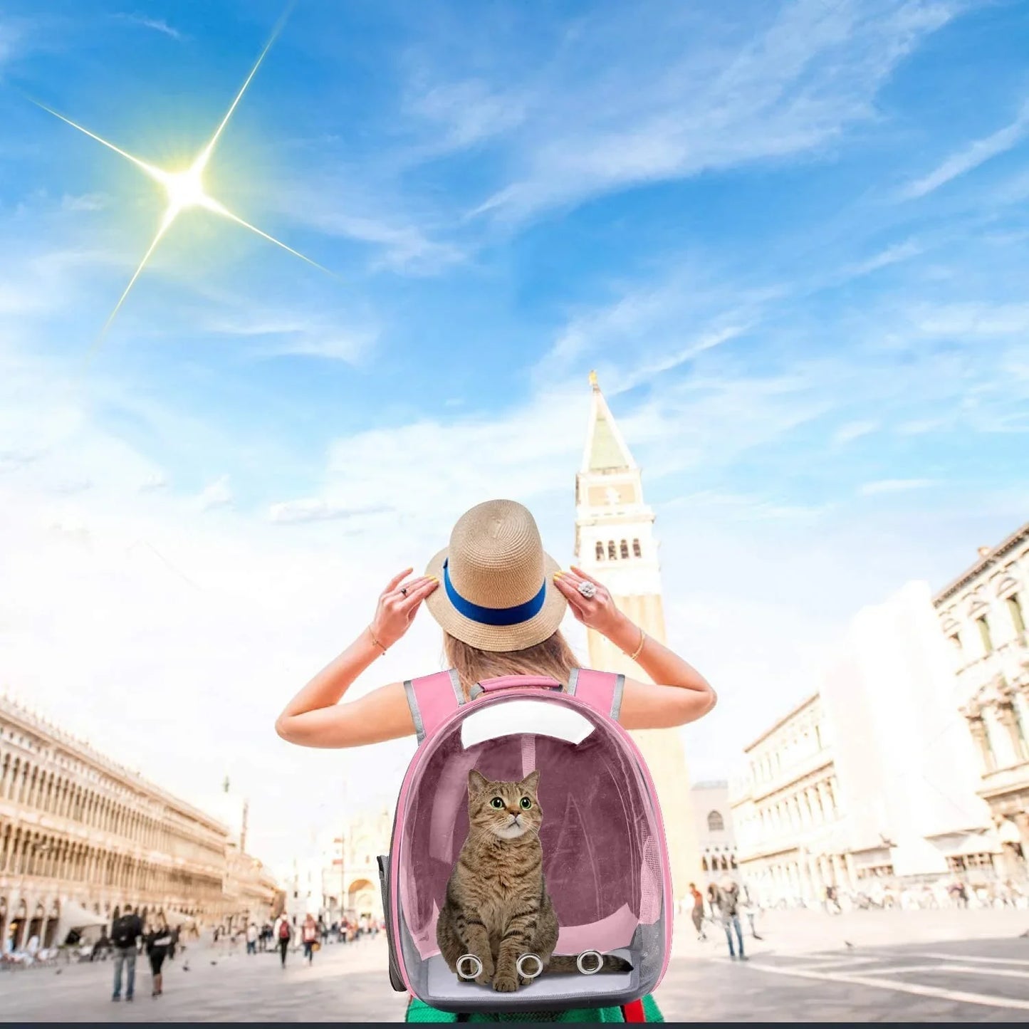 GoXteam Cat Backpack Carrier Bubble Carrying Bag, Small Dog Backpack Carrier for Small Medium Dogs Cats, Space Capsule Pet Carrier Dog Hiking Backpack, Airline Approved Travel Carrier - Pink