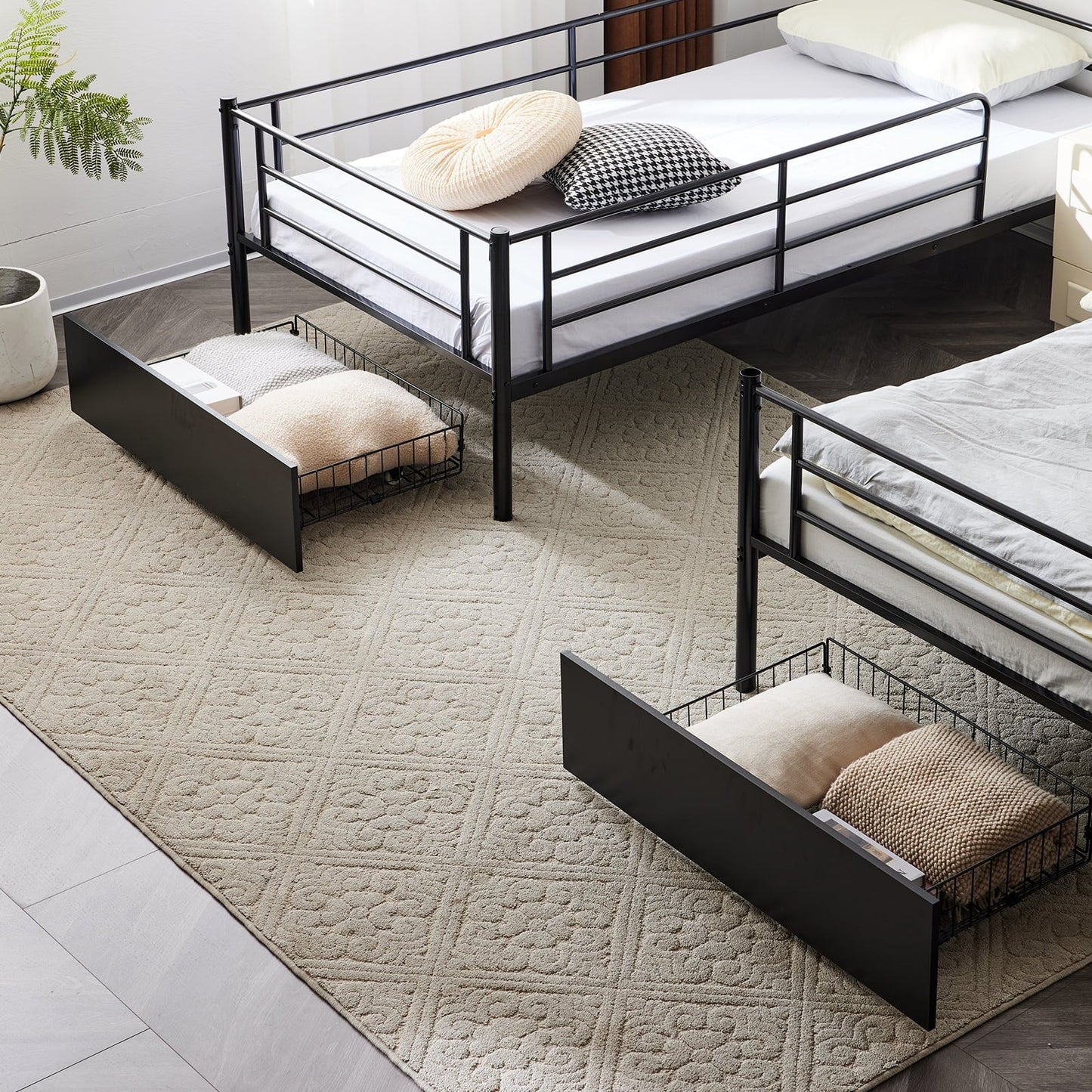 Ktaxon Metal Twin over Twin Bunk Bed with 2 Drawer & 2 Ladders for Bedroom, Black