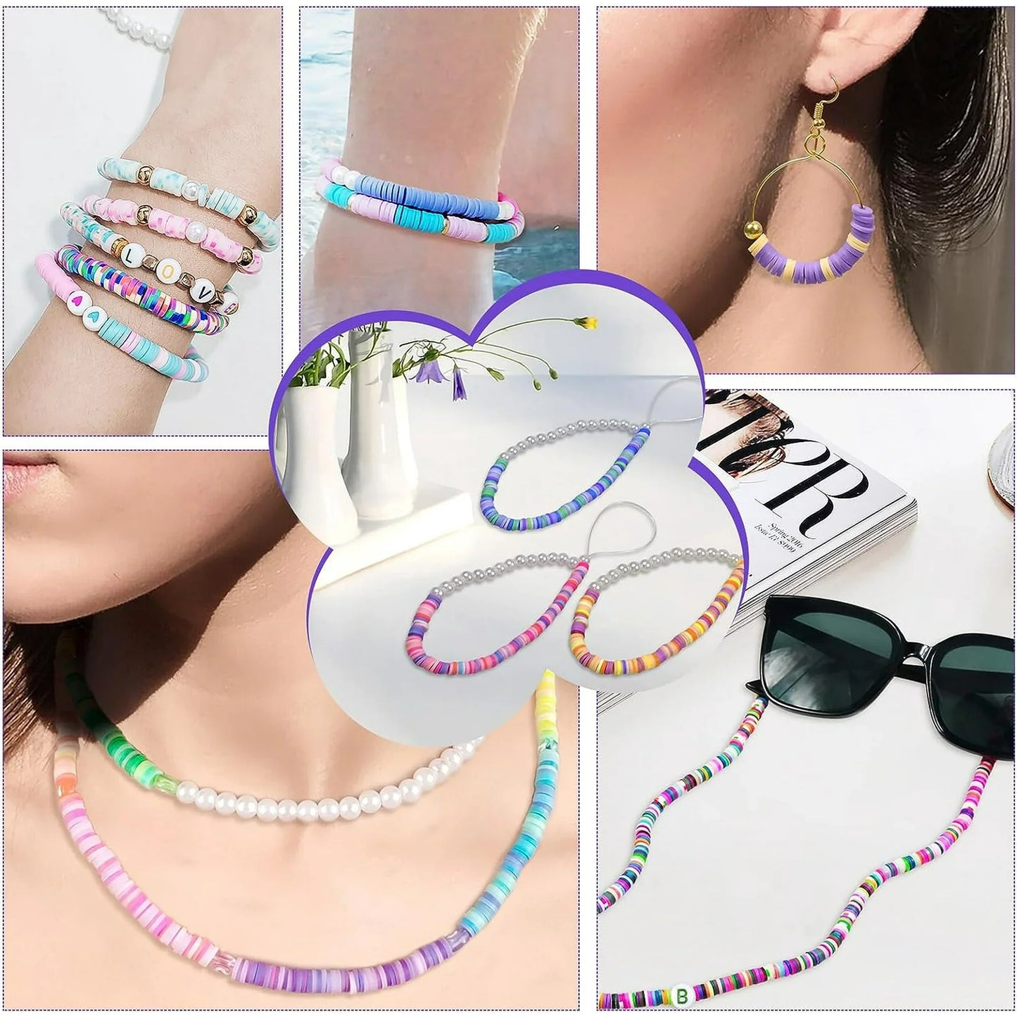 28 Colors 5000 Clay Beads for Bracelets Making Kit ,Polymer Heishi Beads with Charms for Bracelets Necklaces JewelryMaking Gifts for Girls Ages 6-12