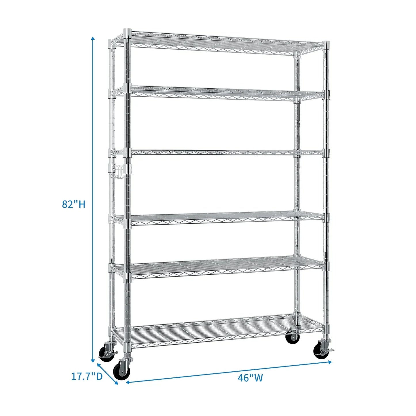 Ktaxon 6 Tier Wire Shelving with Wheels, 46"D x 18"W x 82"H Multifunctional Storage Rack Metal Garage Shelves Organizer, Capacity for 900lbs, Silver