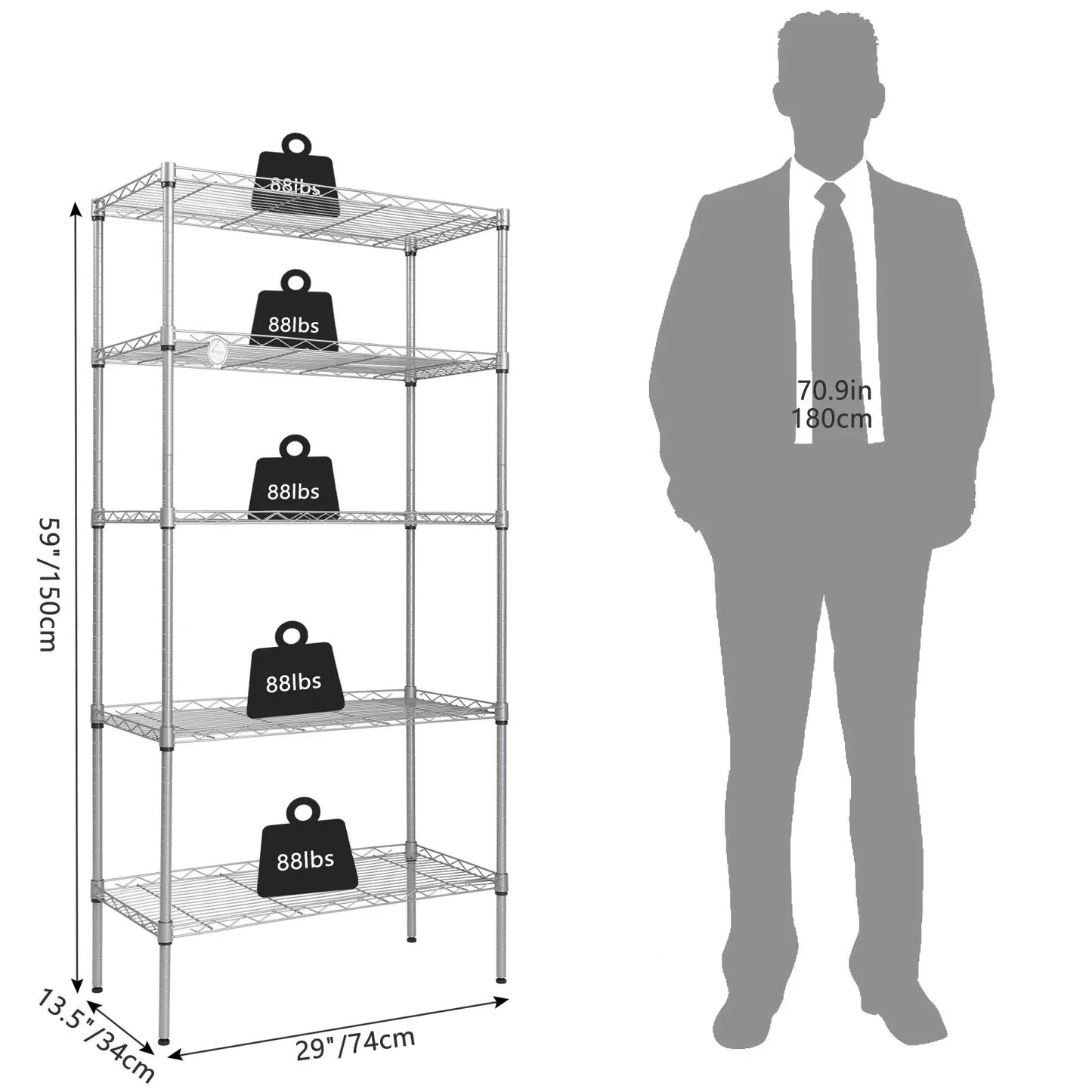 Ktaxon 5-Tier Wire Shelving Unit, Steel Storage Rack for Office Kitchen 30" W x 14" D x 60" H, Silver