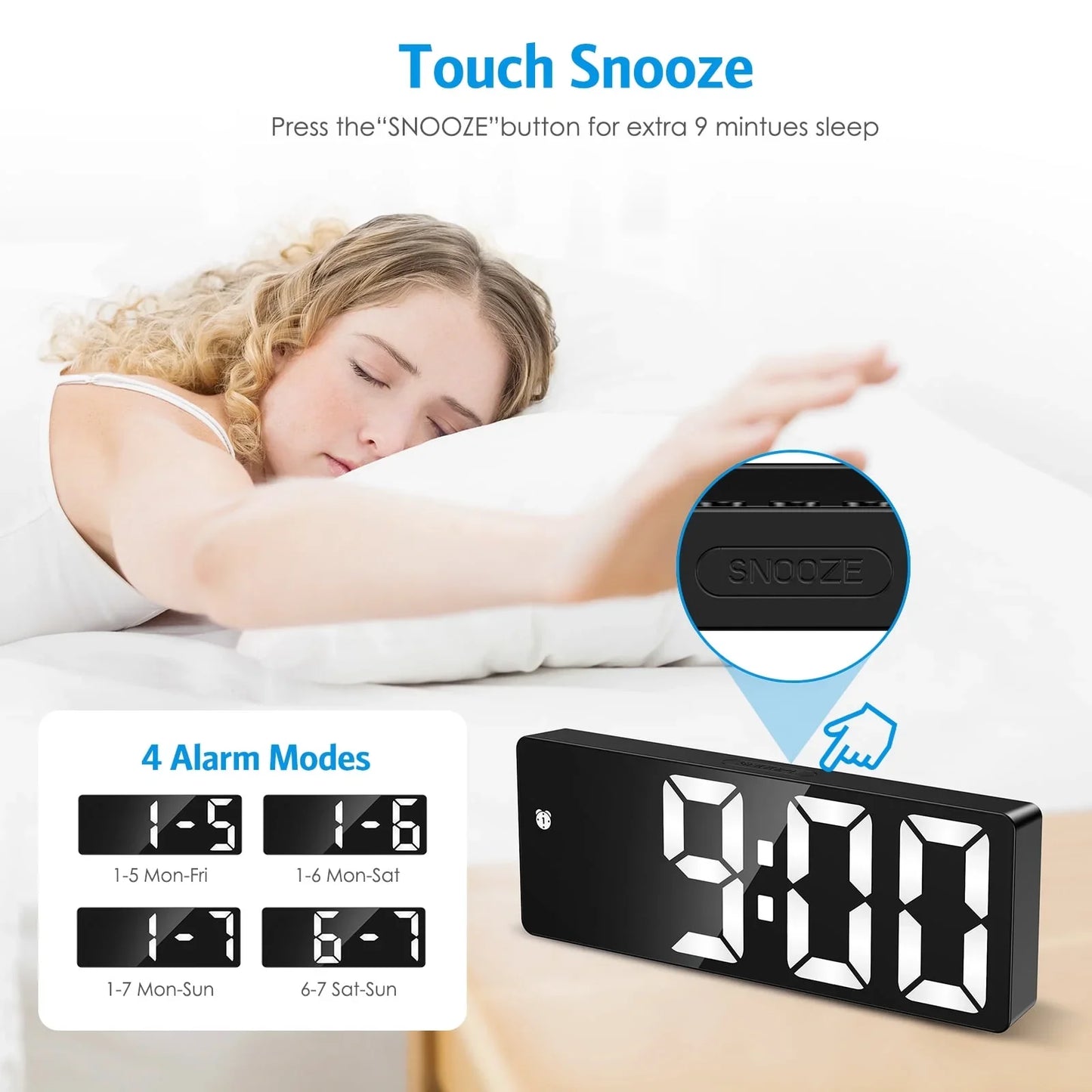 ARCTICICE LED Digital Clock with 5 Setting Modes, USB & Battery Powered Sunrise Alarm Clock for Bedroom Home Decor Teen Boy Girl Gifts, White Light