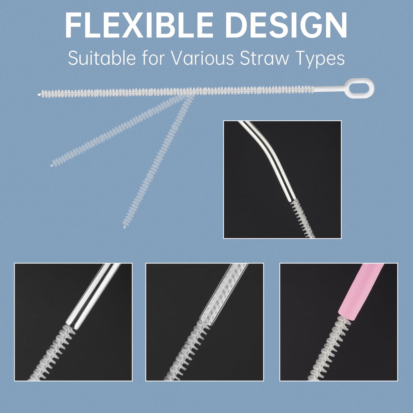 NiHome 12-Pack Heavy Duty Straw Cleaning Brushes for Stanley Tumbler, 6mm & 10mm Straw Cleaner Brush for Different Straw Sizes, 12" Extra Long Straw Brushes, Durable Nylon & Stainless Steel Reusable