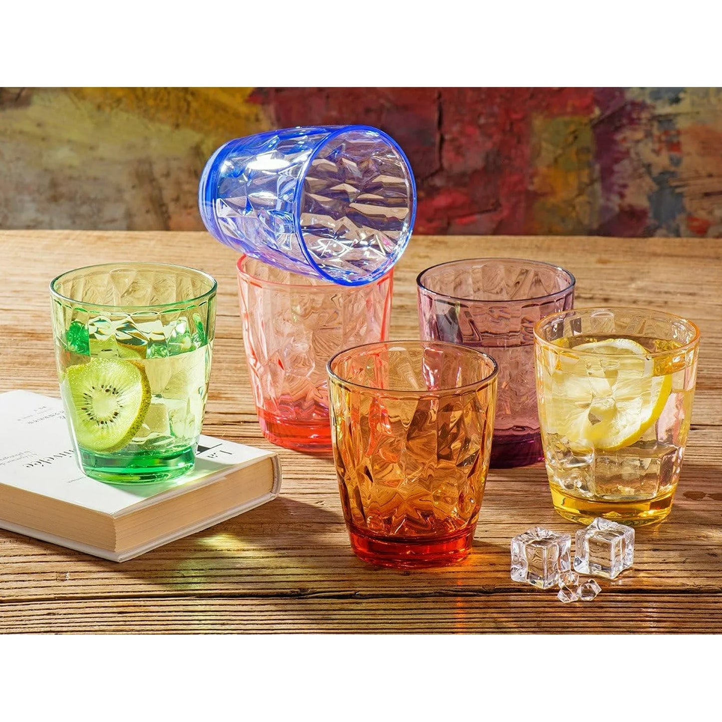 Drinking Glasses Set of 6, Acrylic Glassware for Kids, Plastic Tumblers Cups Picnic Water Glasses Unbreakable Juice Drinkware for Camping Restaurant Beach BPA Free