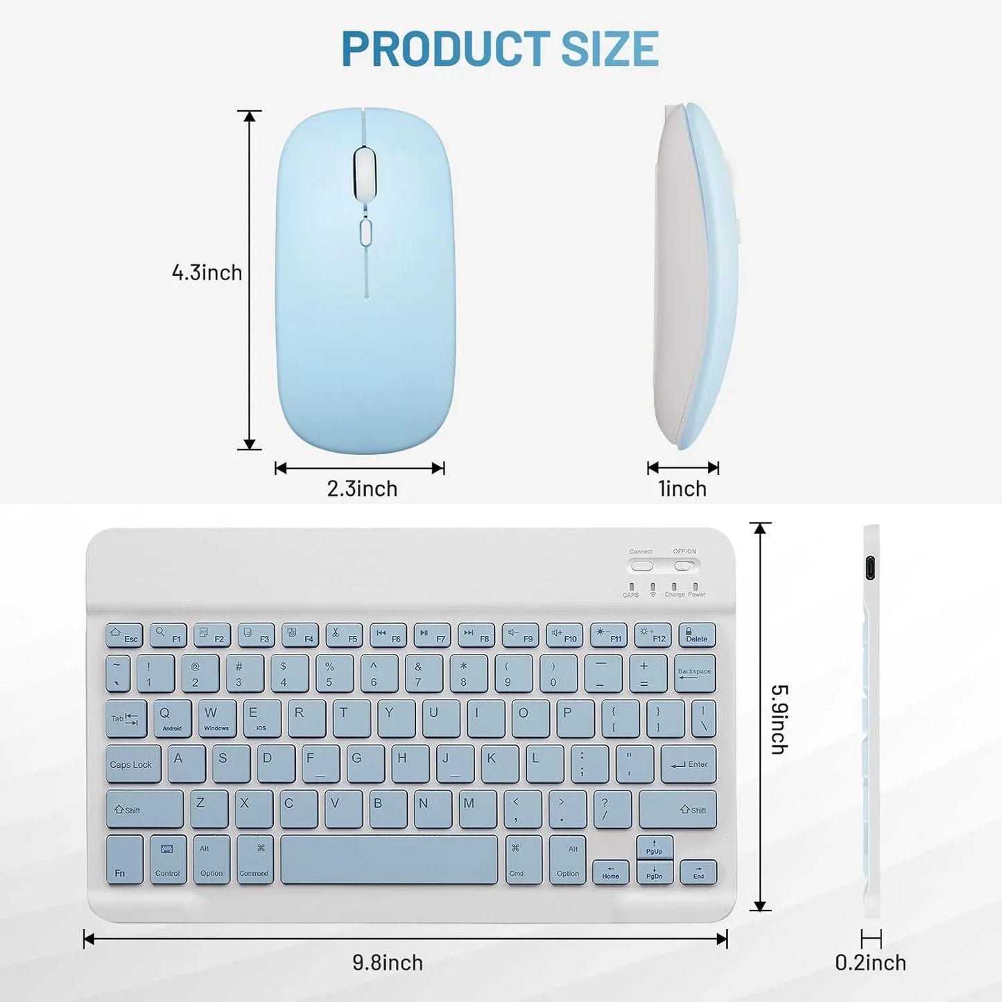 ARCTICICE 10in Wireless Keyboard and Mouse Combo, Ultra-Slim 78 Keys bluetooth Keyboard for Tablet PC Windows Mac IOS Android Devices, Blue