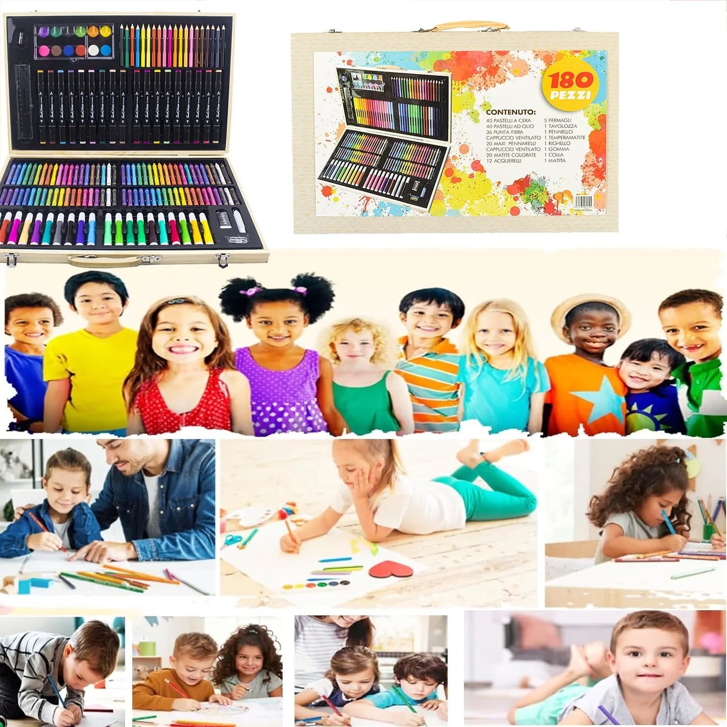 Art Supplies, 180Pcs Wooden Art Set Crafts Drawing Painting Kit with 12 Watercolor Paint Colors, 40 Crayons, 20 Colored Pencils, Creative Gift Box for Adults Artist Beginners Kids Girls Boys
