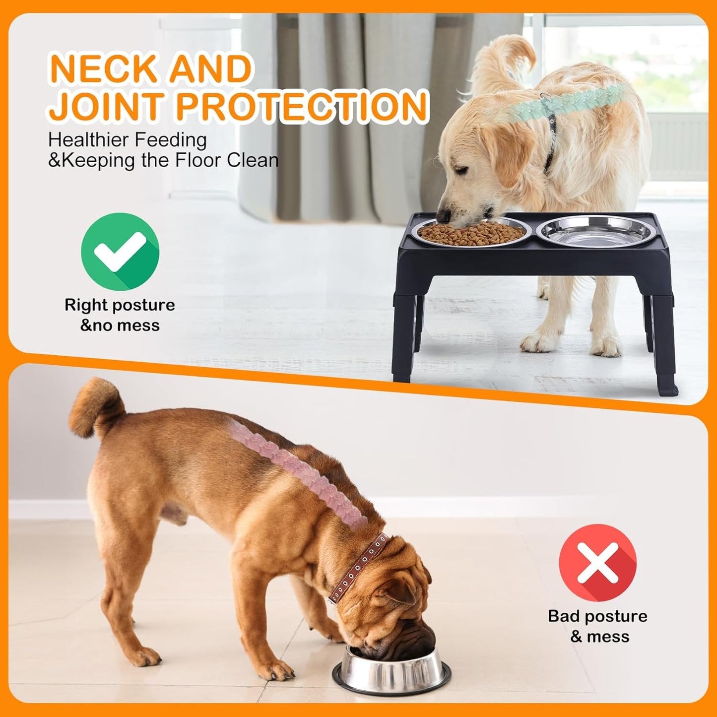 Elevated Dog Bowls, Raised Slow Feeder Dog Bowls with No Spill Dog Water Bowl Dispenser, 5 Heights Adjustable Raised Dog Bowls Stand