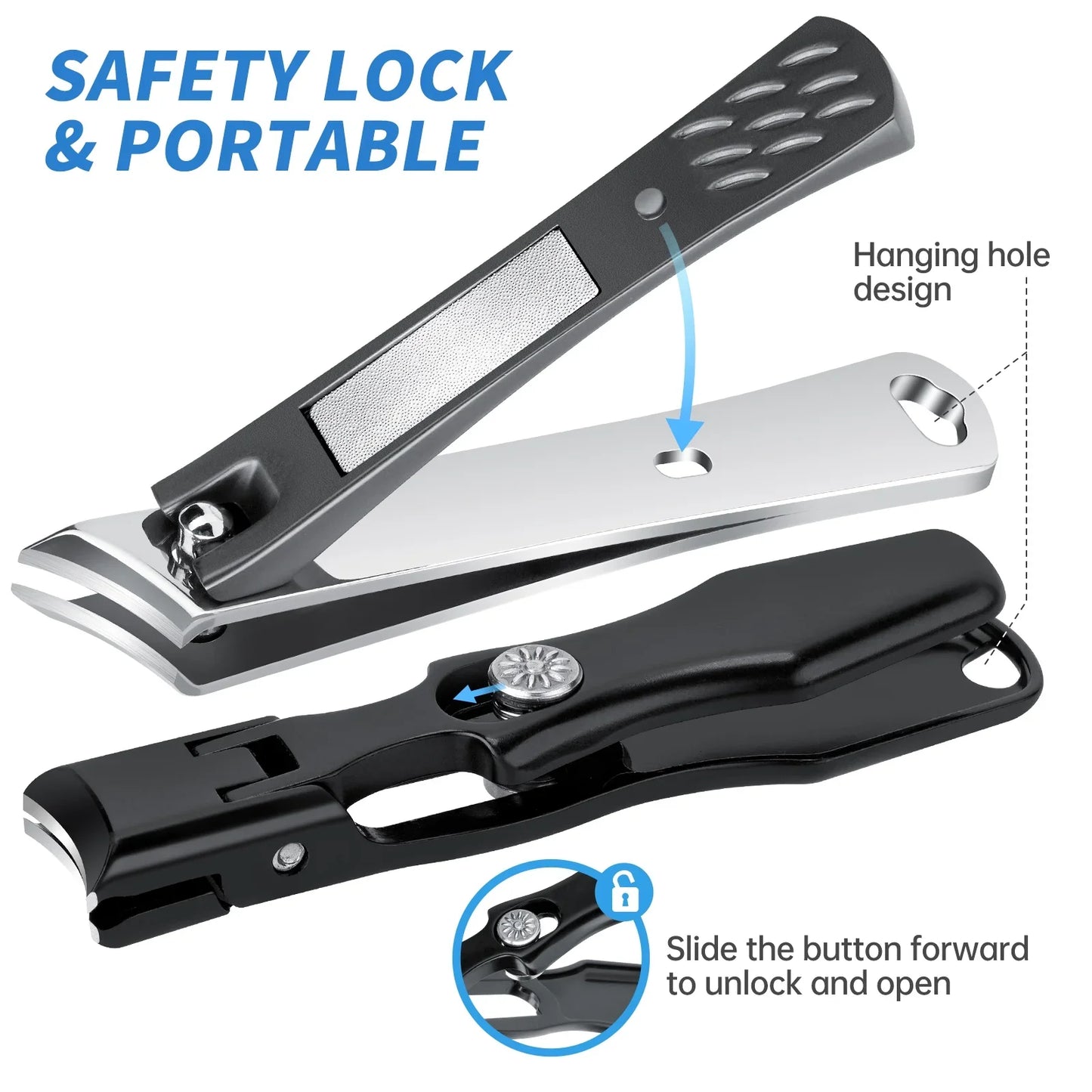 NiHome Heavy Duty Nail Clippers for Thick Hard Nails Set of 2, Wide Opening& Slanted Curved Blade Precision Ingrown Toenail Clippers, Extended Anti-Slip Handles and Ultra Sharp Stainless-Steel Blades