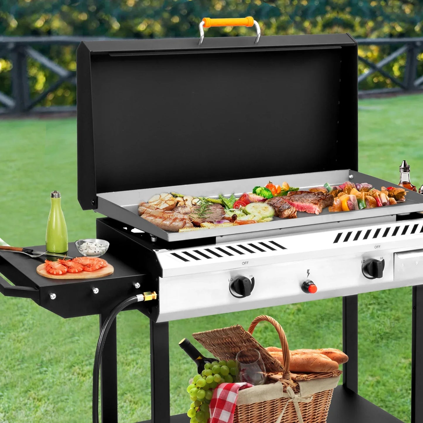 Zintown 2 Burner 150000-BTU Outdoor Stove Propane Gas Griddle with Portable Pan,Lid