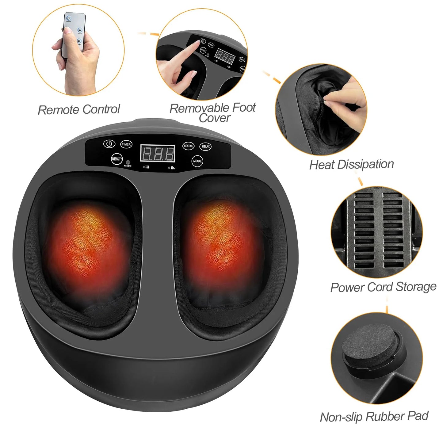 Jacgood Foot Massager with Heat, Vibration,Rolling Compression Feet Massager Machine for Plantar Fasciitis,Neuropathy Pain,Multi-Level Settings & Adjustable Intensity