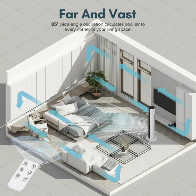 KISSAIR Tower Fan 85°Oscillating, 35 Inch Portable Fan with Remote Control, 4 Modes and 3 Wind Speed Setting, Built in 12 H Timer LED Display, Multicolor