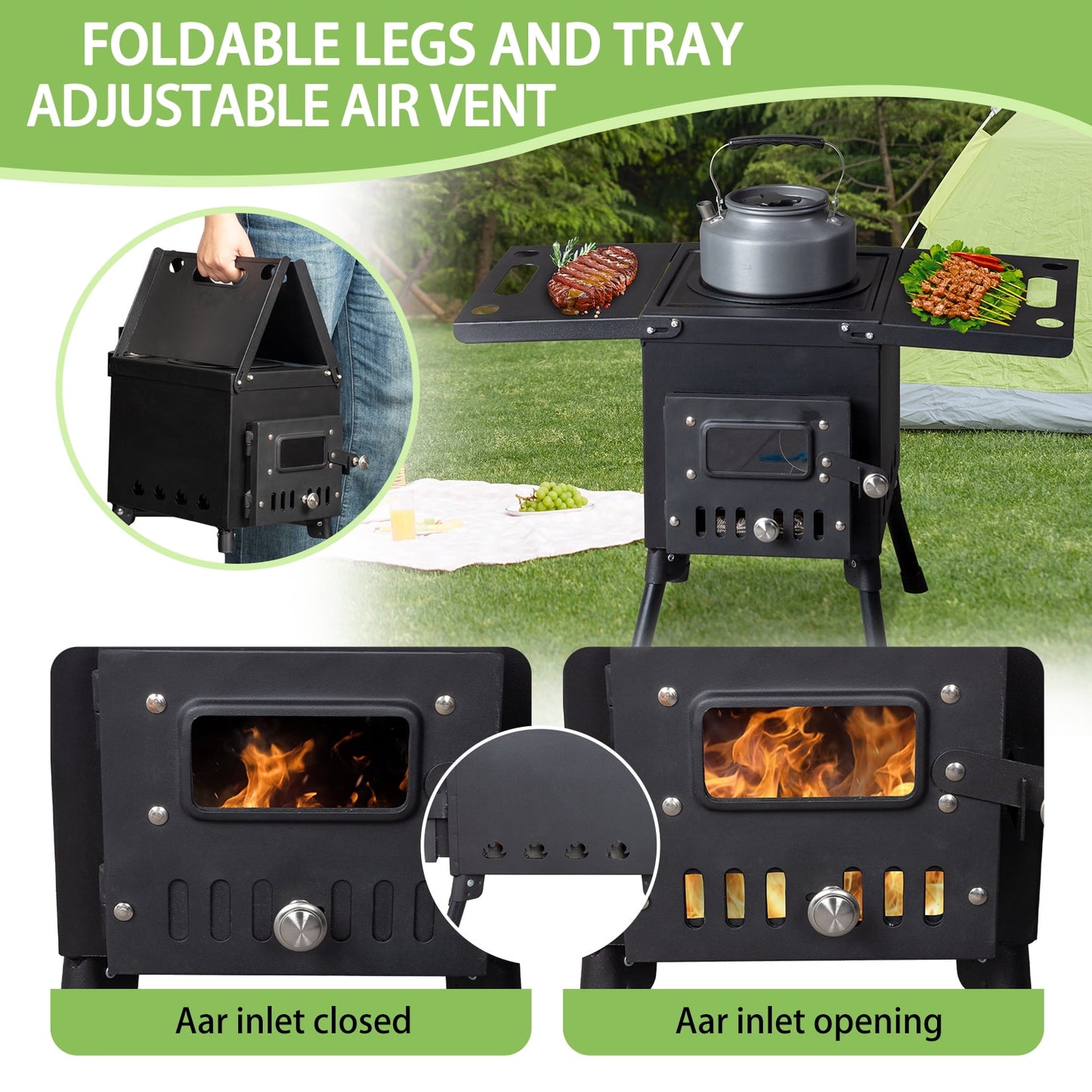 Ktaxon Camp Wood Stove Wood Burning Stoves Portable with Chimney Pipes Camping Stove for Outdoor (Black)