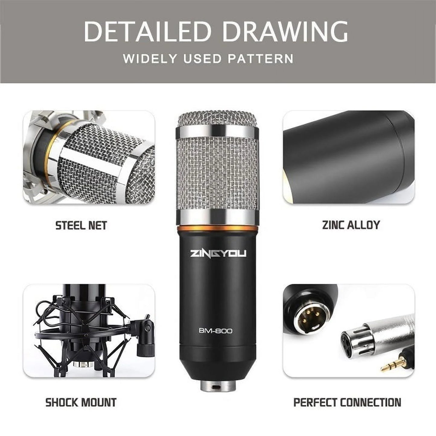 BM800 Condenser Studio Microphone Kits, Podcast Equipment Bundle, Studio Recording & Broadcasting Mic with Adjustable Stand, USB Sound Adapter