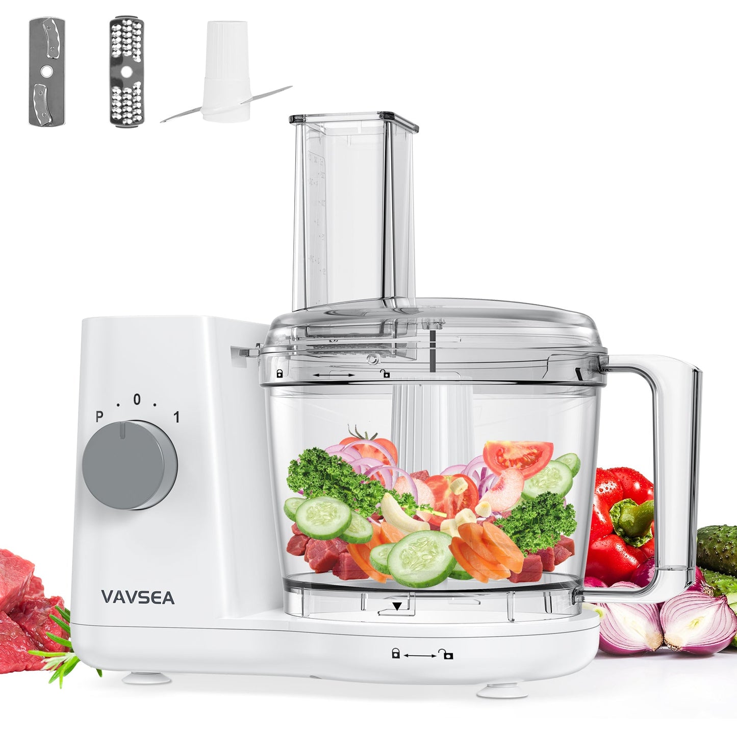 Food Processor and Vegetable Chopper for Dicing, Chopping, Mincing, BPA Free, Stainless Steel Blades, White, 4-Cup