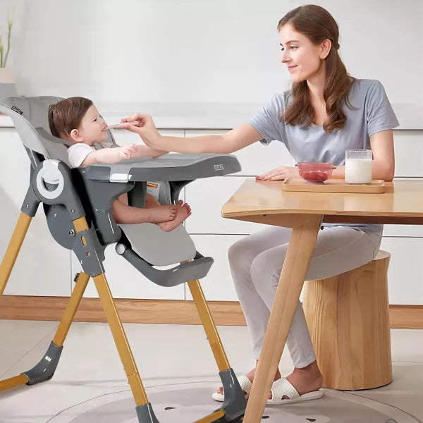 Kinder King Foldable 3 in 1 High Chair for Babies & Toddlers, Converts to Toddler Chair, Adjustable Height, Recline, Double Trays, Easy to Clean, Gray