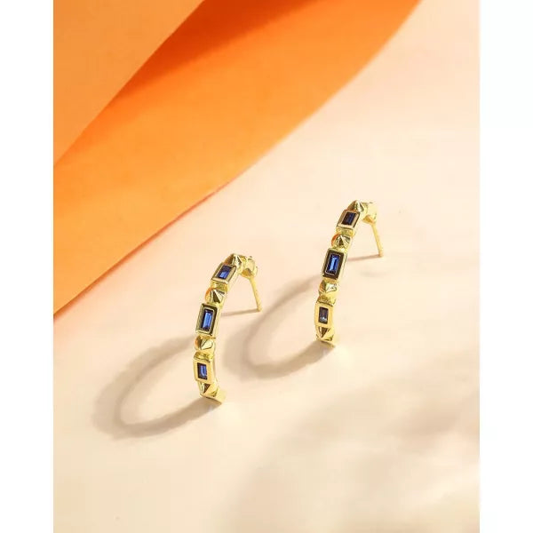 Molenia 14K Gold Plated Huggie Hoop Earrings, 925 Sterling Silver Stud Earrings with Blue Accents Lightweight Large Fashion Jewelry Gifts for Women
