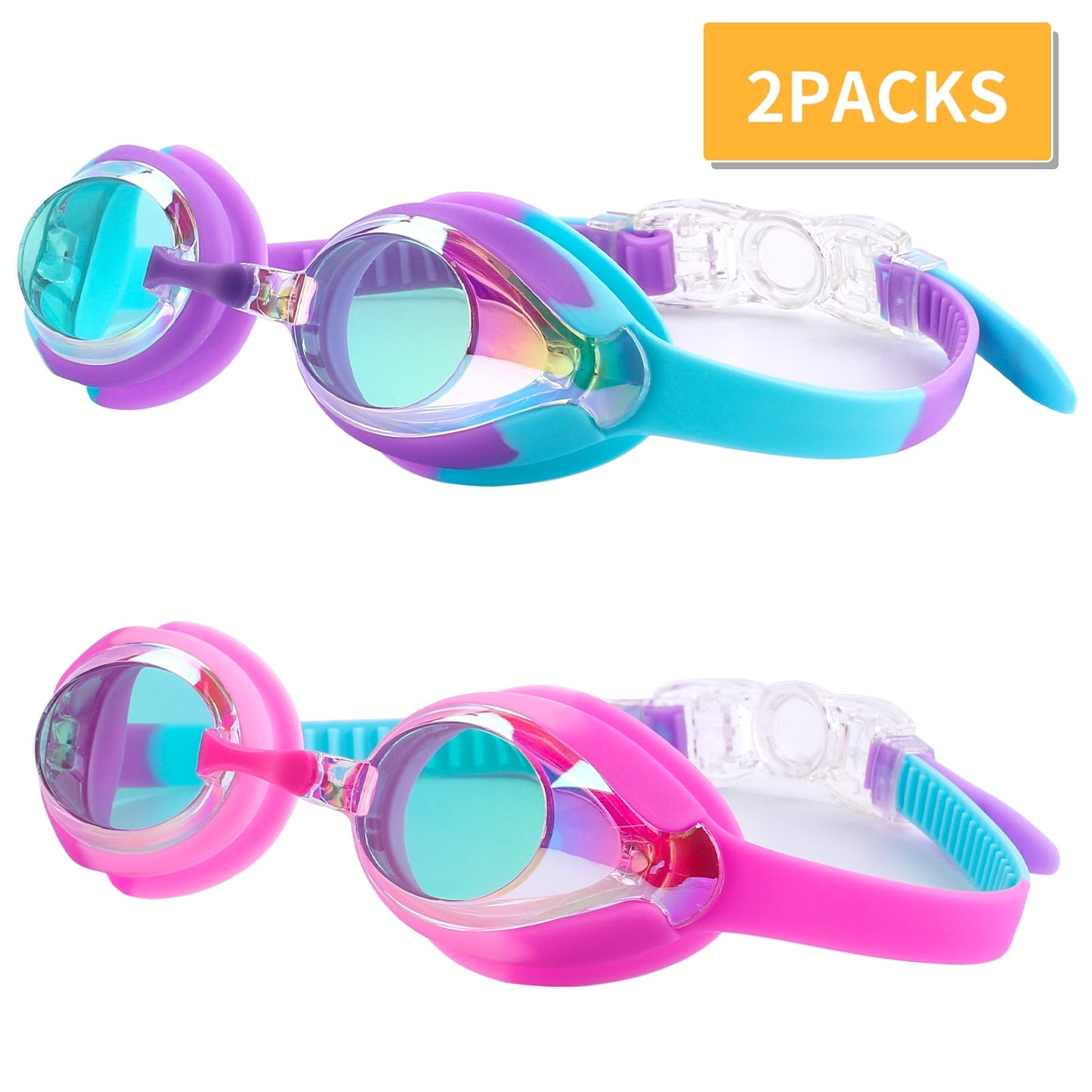 Kids Swim Goggles for Kids 3-15, Design, 2 Pack Swimming Goggles
