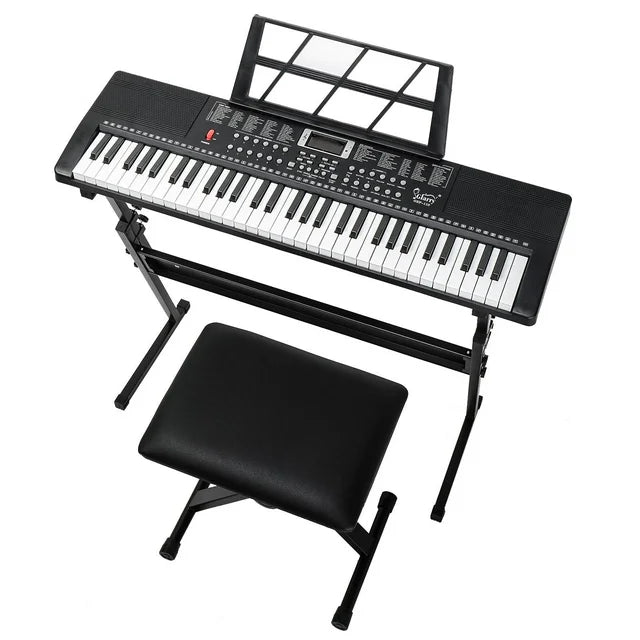 Ktaxon 61 Keys Keyboard Piano with Lighted Keys, MIDI, Stand, Piano Bench, Black