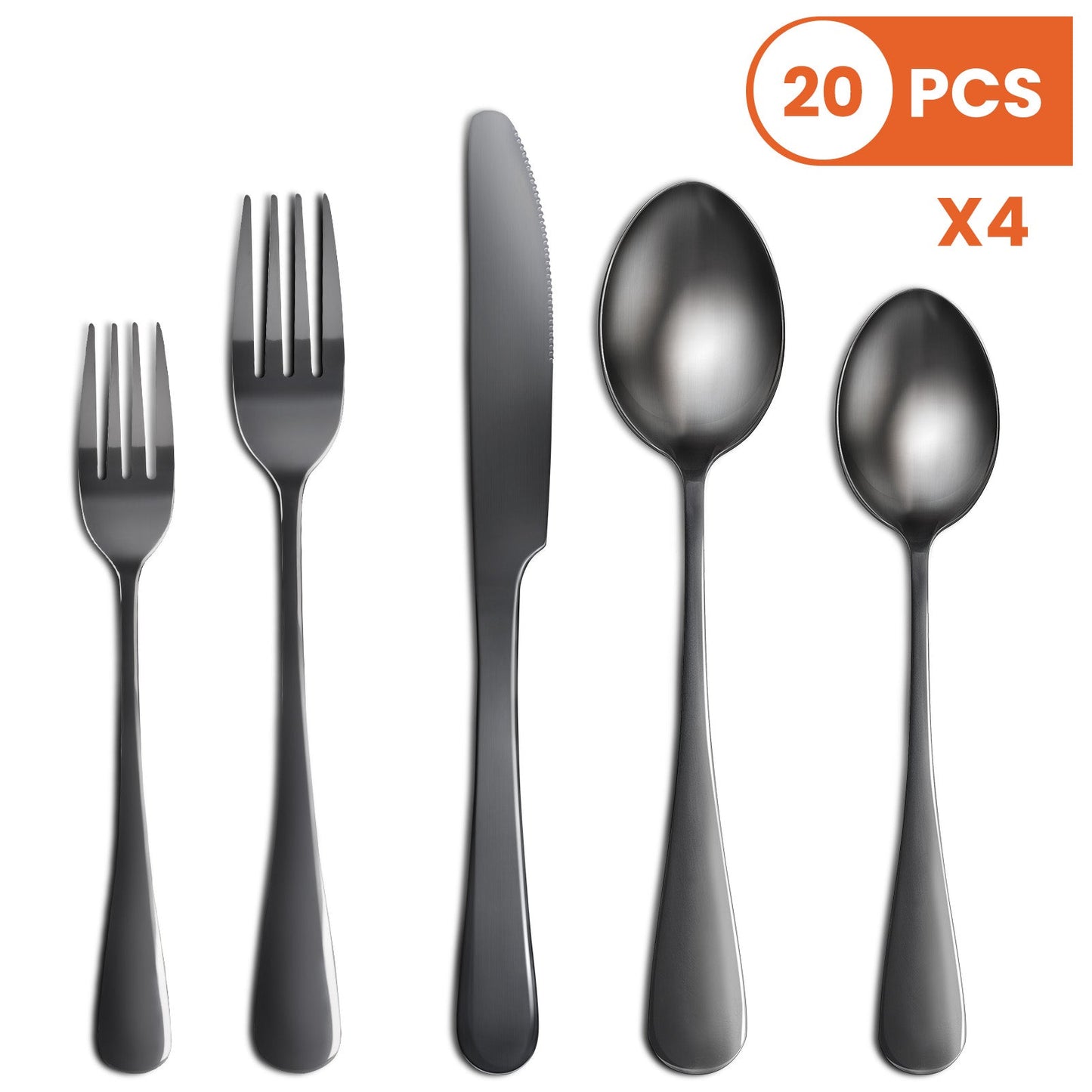 Silverware Set, 20 Piece Flatware Set for 4, Stainless Steel Tableware Cutlery Set for Home and Restaurant, Dishwasher Safe, Gun Gray