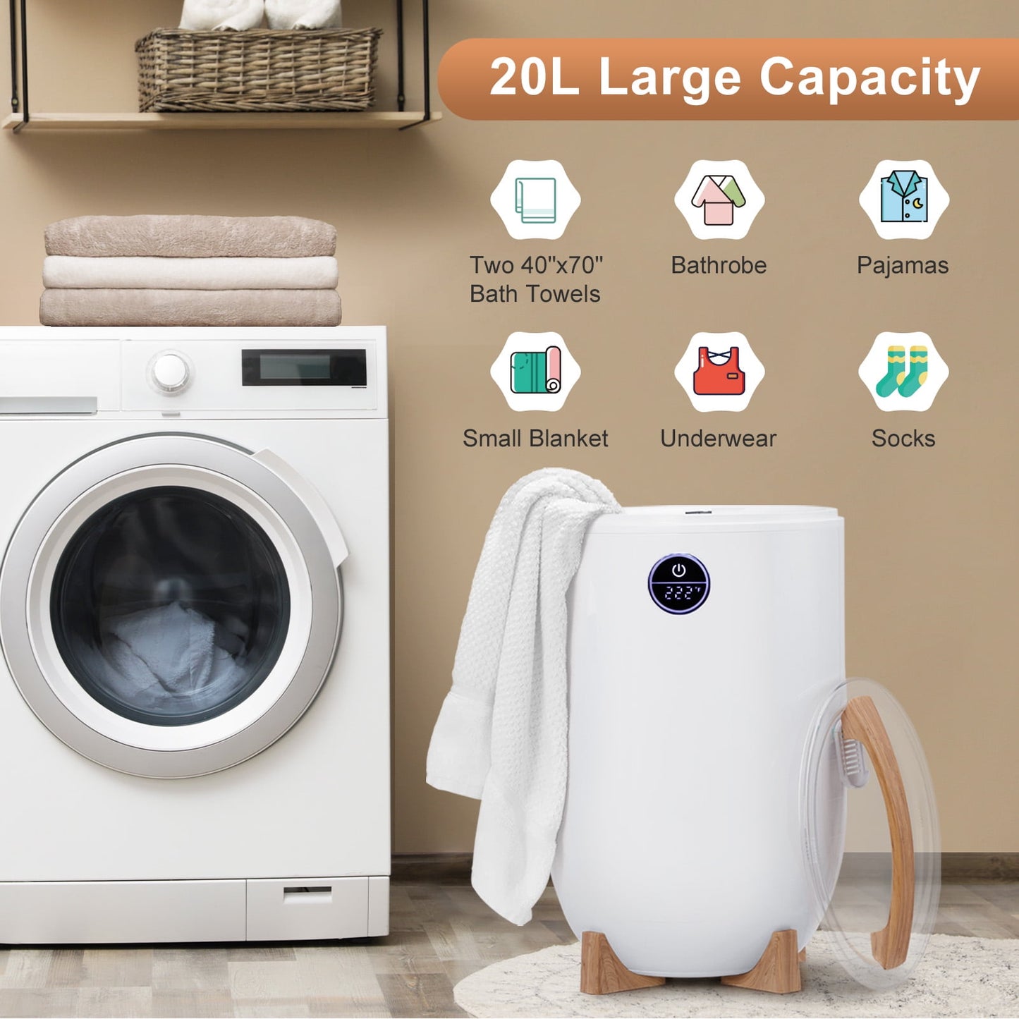 Ktaxon Towel Warmer Bucket Style, Large Towel Heater with Remote Control, Adjustable Timer, LED Display, Fragrance Holder, Child Safety Lock, Fits Up to Two Oversized Towels for Bathroom, Hot Tub, Spa