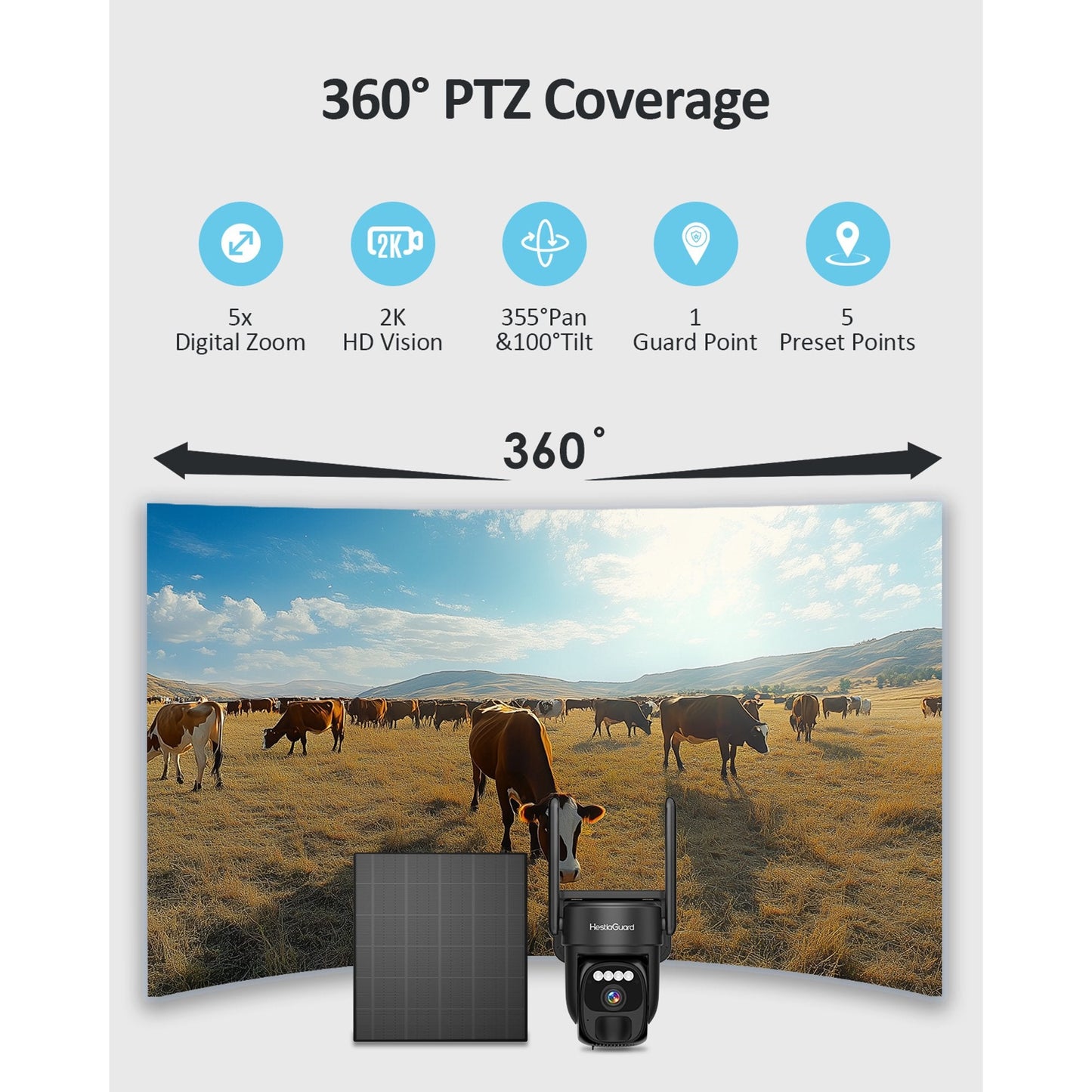 HestiaGuard 4G LTE Cellular Security Camera Solar Powered with Built-in SIM Card, Remote Access, Motion Alerts, Auto Human Tracking, 2K HD Color Night Vision, Non-WiFi Design