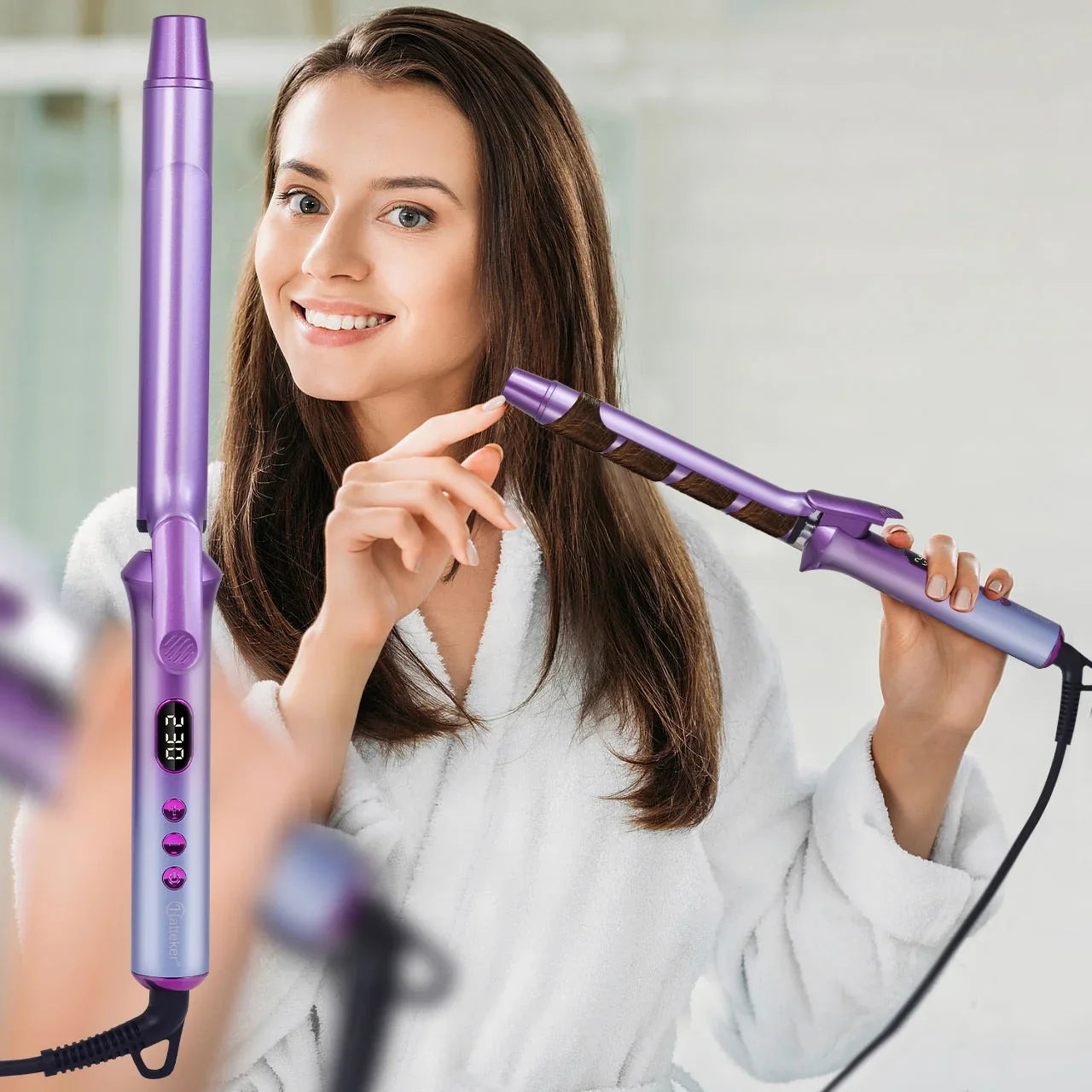 Iris Hatteker 0.98 inch Curling lron Professional Ceramic Coating Barrel Curling Wand, LCD Displaywith14 Heat Setting£¬ All Hair Types