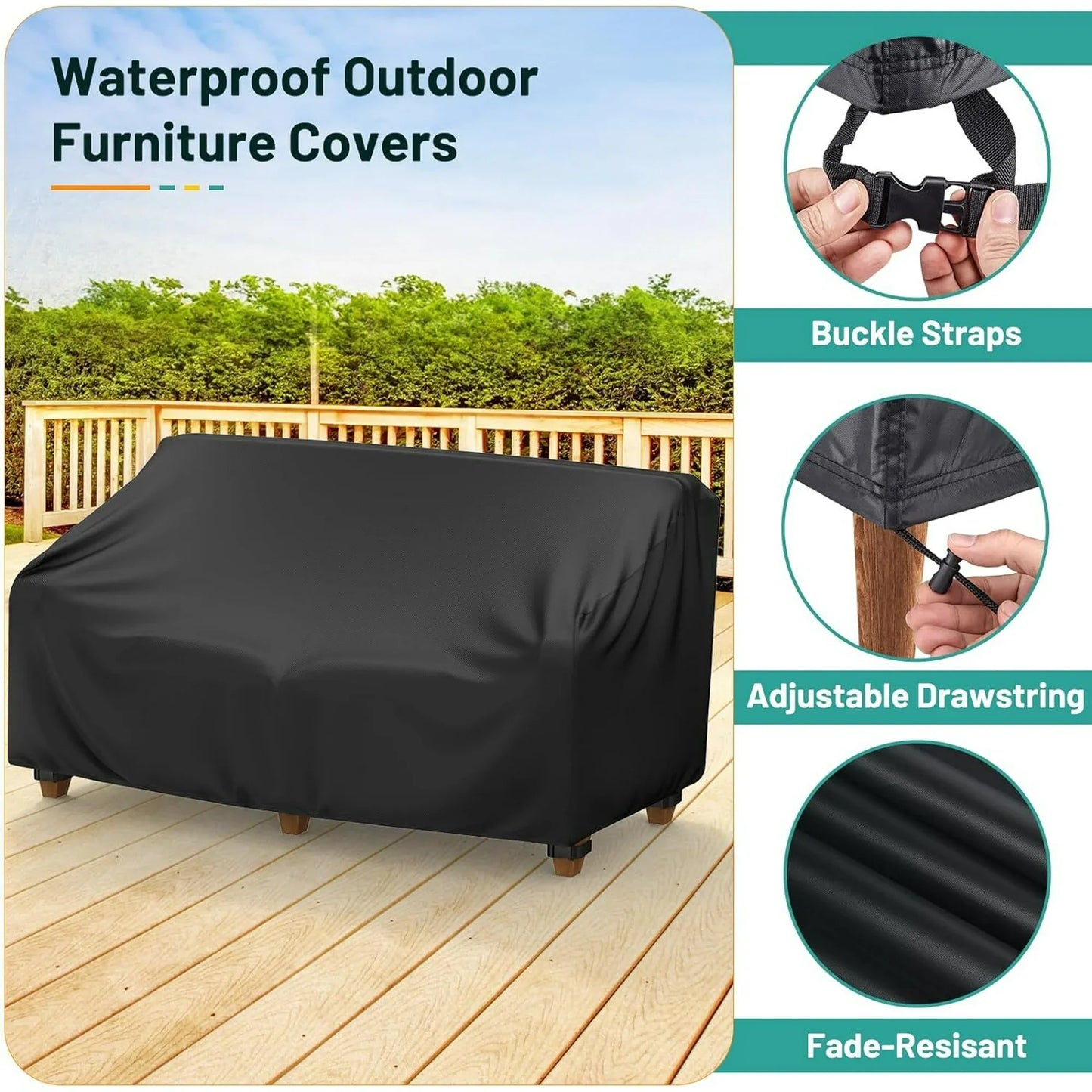 Katinyos Patio Furniture Covers, 4 Piece Outdoor Furniture Covers Waterproof, 420D Heavy Duty Tear-Resistant Patio Chair Covers with Windproof Buckle Strap and Adjustable Drawstring
