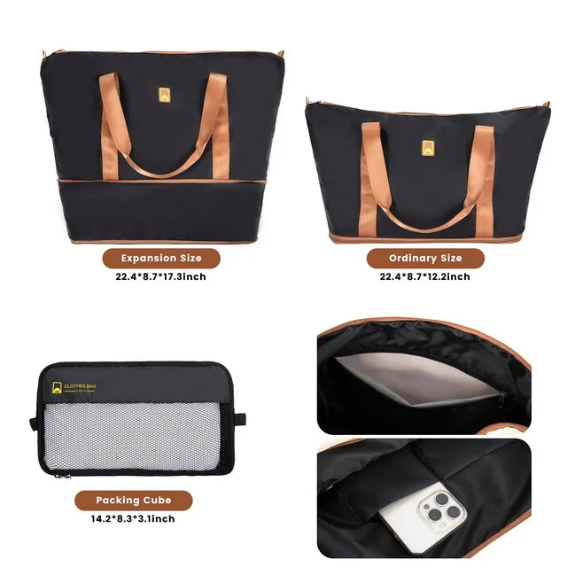 Landisun Luggage Sets 6 Piece Hardshell ABS Suitcase Set with TSA Lock, Travel Luggage with Portable Bag, Black