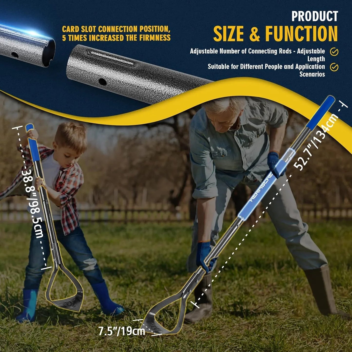 Luxvie Hula Hoe Garden Hoe Heavy Duty Long Handle Adjustable Garden Hoes for Weeding Gardening Tool Stainless Steel Scuffle Hoe Garden Tool V-Blade,Black