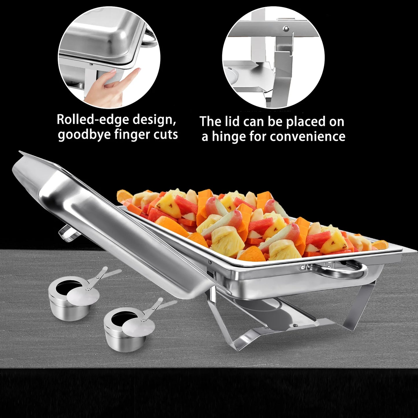 PRIJESSE 4 Pack Chafing Dish for Buffet,8 Quart Stainless Steel Chafing Dish Buffet Set, Rectangular Chafers and Buffet Warmers Sets for Party, Catering, Wedding, Banquet, Graduation