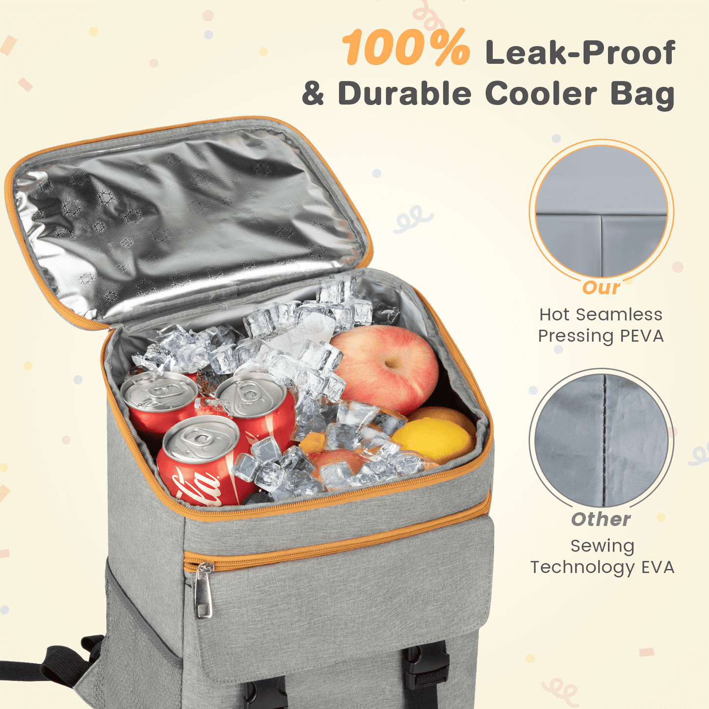 Collapsible Cooler Bag Insulated, Large Leakproof Soft Sided Portable Cooler Bag for Outdoor Travel Beach Picnic Camping BBQ Party