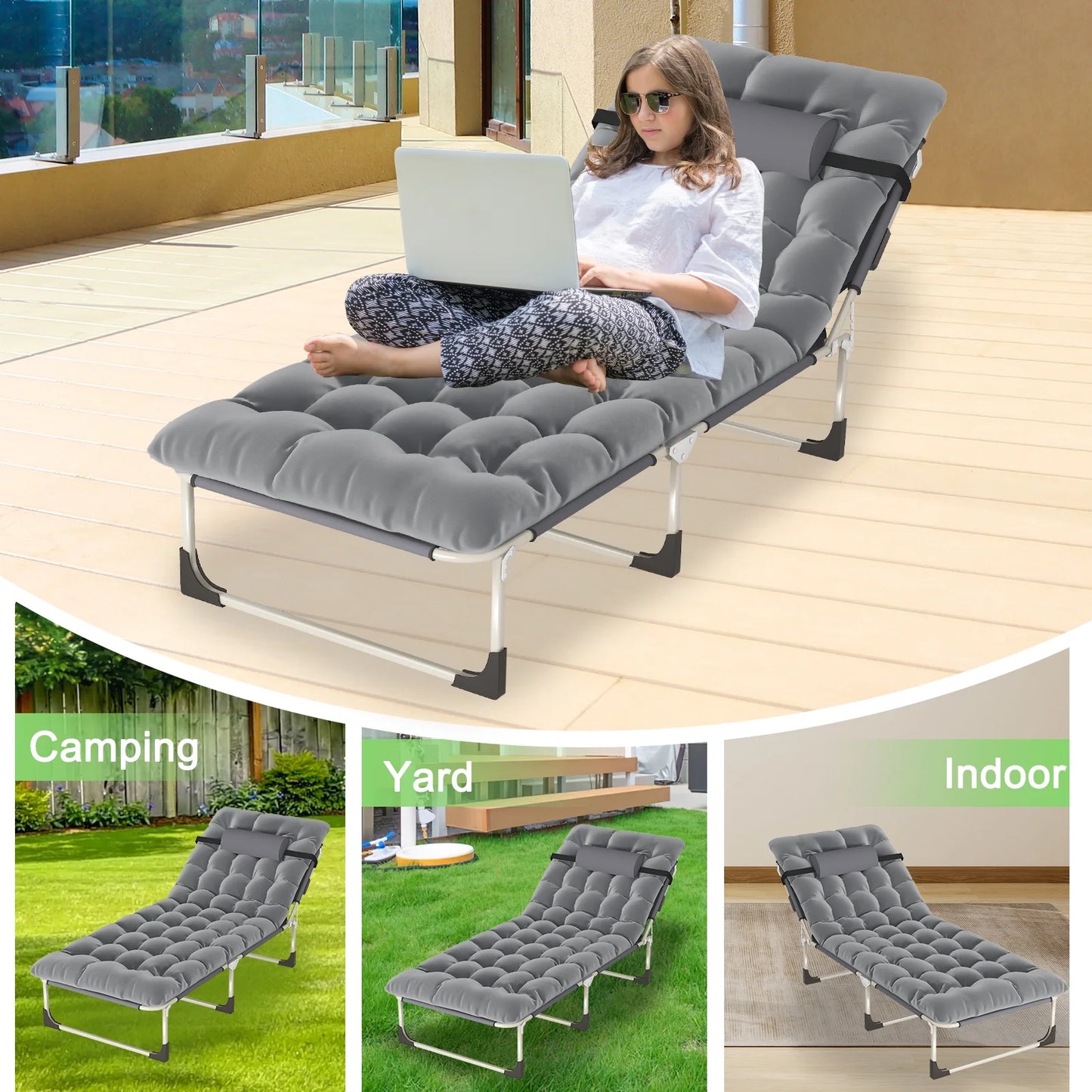 Jacgood Folding, Extra Wide Portable Sleeping Cots with Mattress, 2 Count