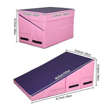 Ktaxon 32.7" x 23.6" x 13.4" Kids Incline Cheese Mat, Folding Exercise Aerobics Gymnastics Wedge Mat, Purple/Pink