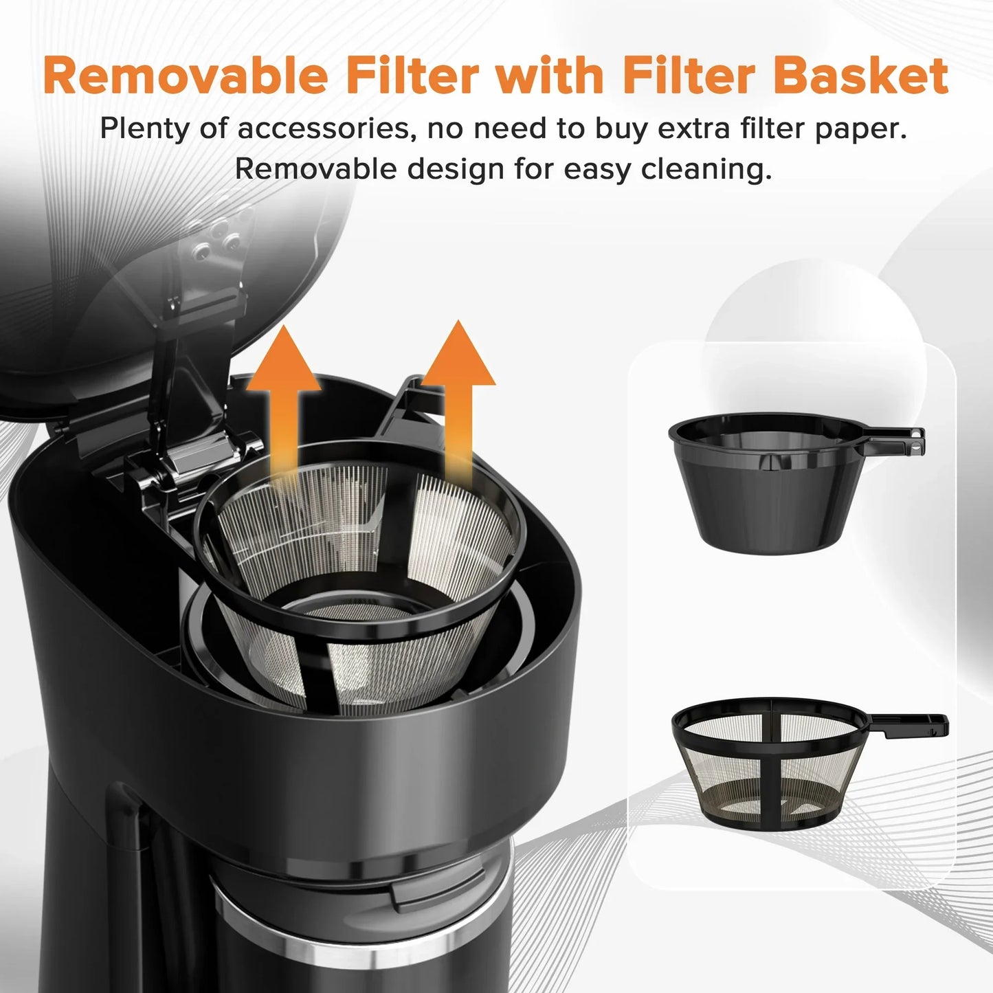 Auseo Mini Single Serve Coffee Maker Personal, 14Oz. Thermal Travel Mug with Stainless Steel Interior, Compatible with Coffee Grounds(Not Compatible with K-Cups), Reusable Filter, Black