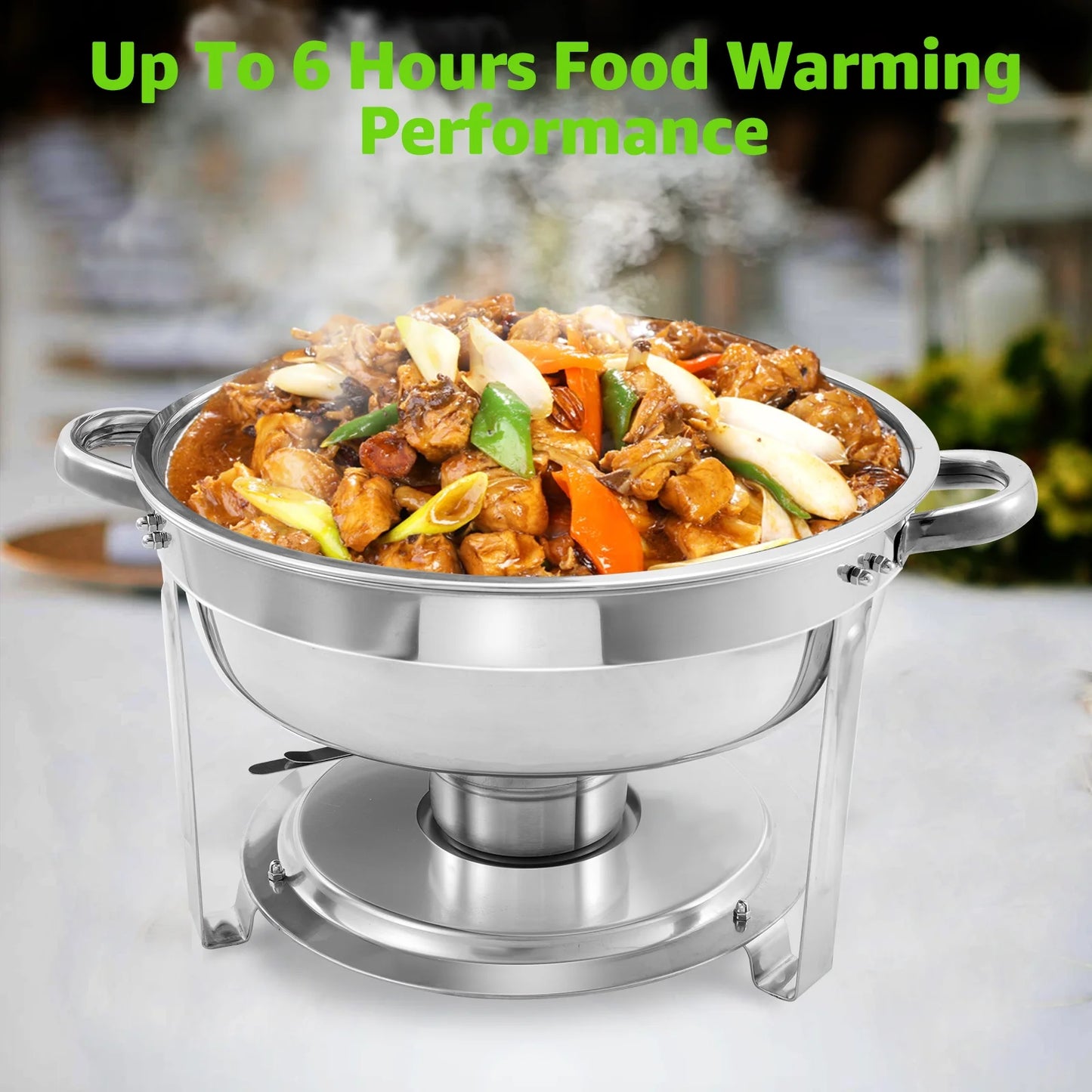 PRIJESSE 4-Pack Chafing Dish Buffet Set, 6QT Round Buffet Servers and Warmers Set, Stainless Steel Catering Food Warmer with Lid for Party