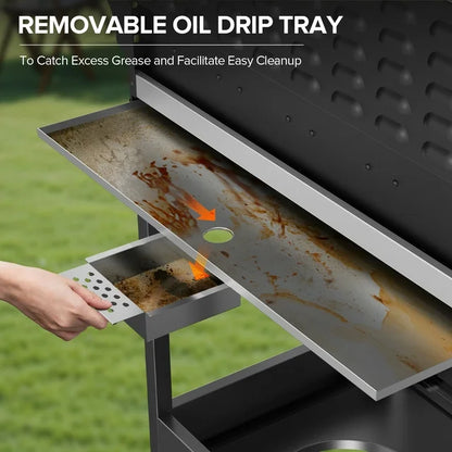 LHRIVER 4 Burner Stainless Steel Propane Gas Grill with Side Burner, Portable Outdoor Barbecue Cooking BBQ, 42,000 BTU