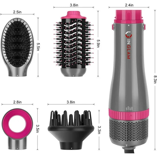 Blowout Brush, IG INGLAM 4 in 1 Hair Dryer Brush Set, Negative Ion Detachable Blow Dryer Brush Set & Styler Volumizer Hair Styling Tools, Gray