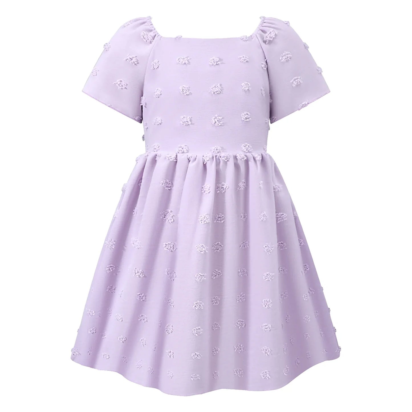 HILEELANG Little Girl Easter Dress Short Sleeve Summer Lavender Casual Tie Back Princess Elegant Party Dress 4-5T